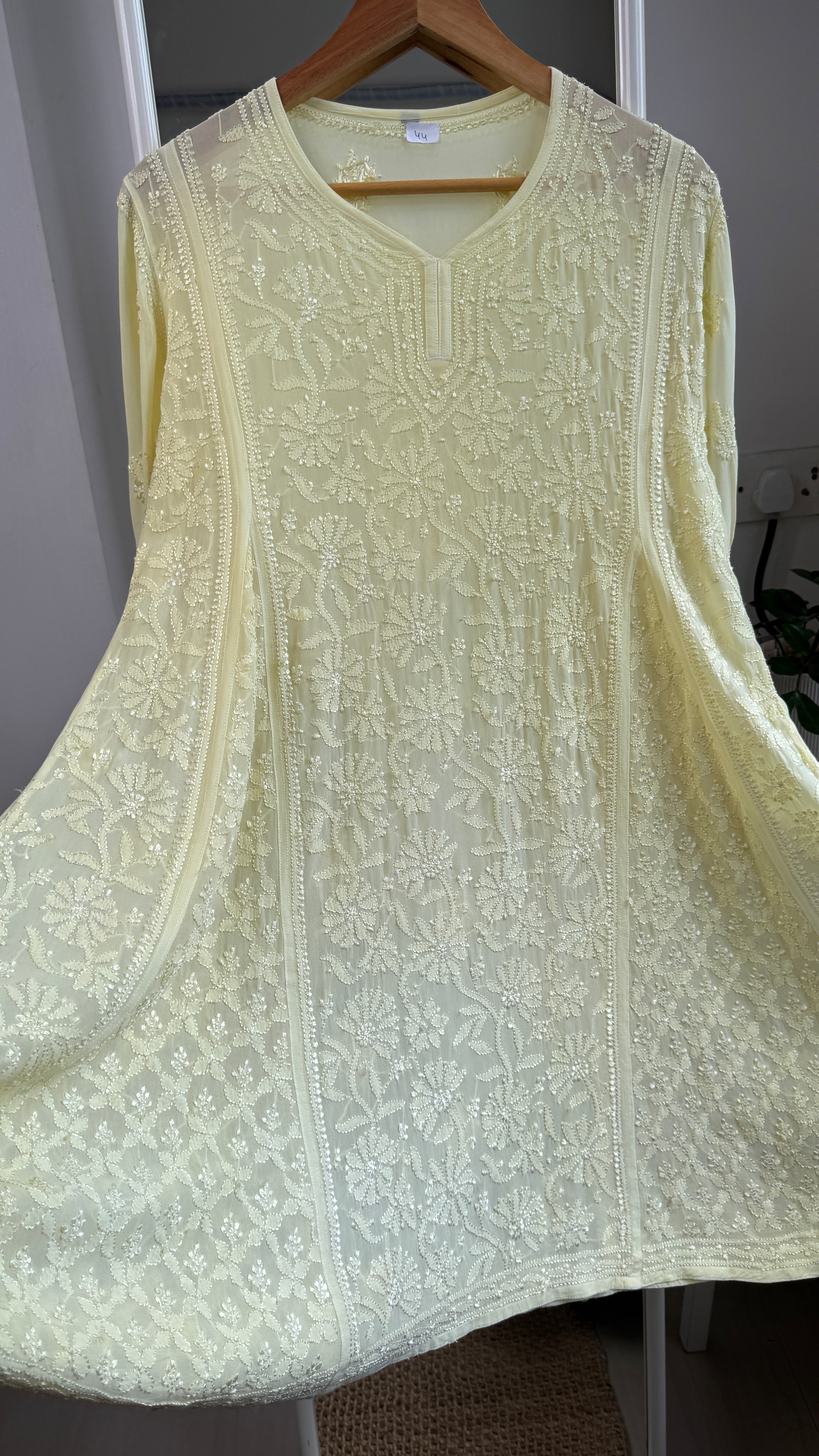 Viscose Chikankari Short Anarkali - Lemon Yellow - Sahar Collection