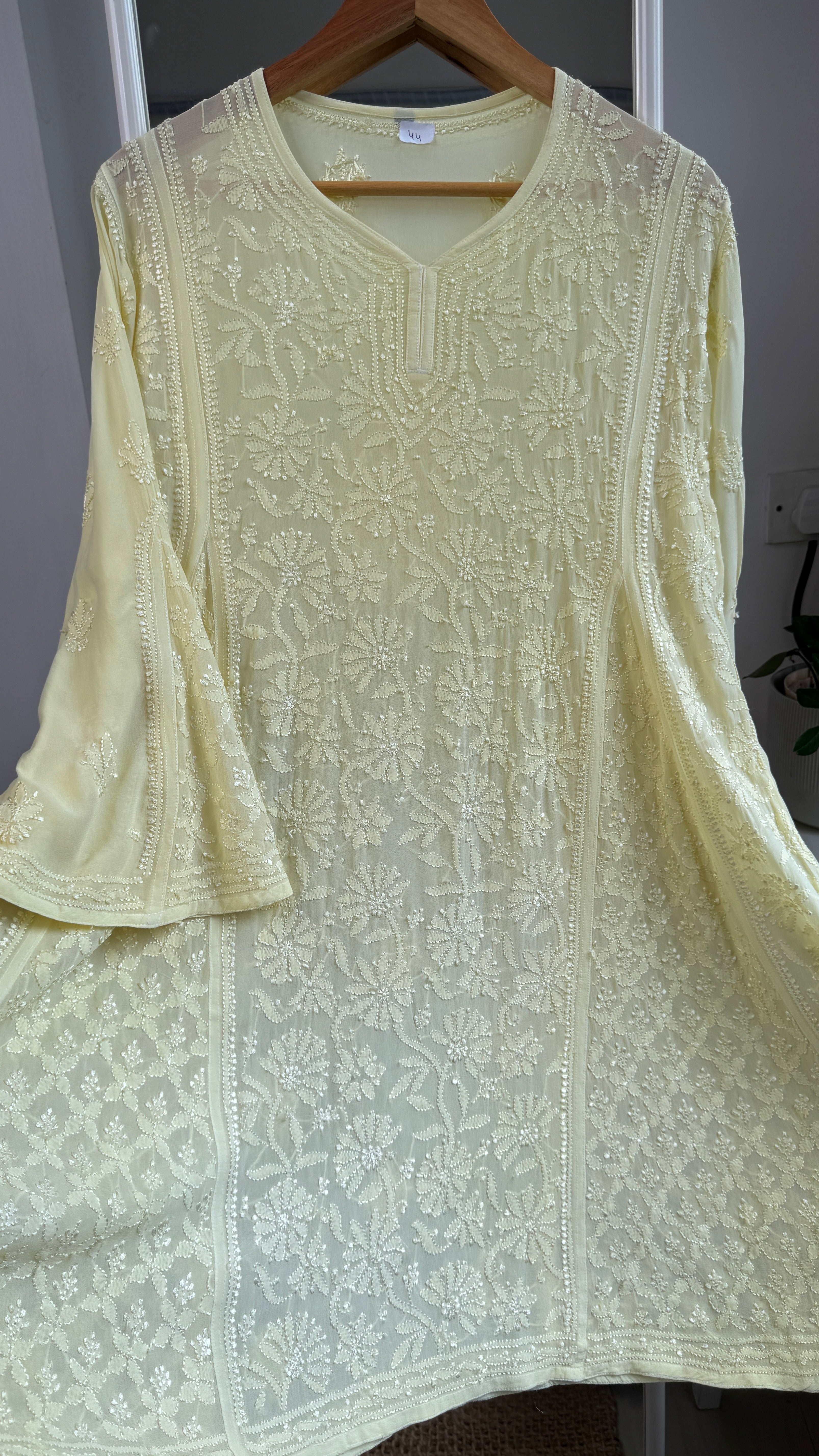 Viscose Chikankari Short Anarkali - Lemon Yellow - Sahar Collection