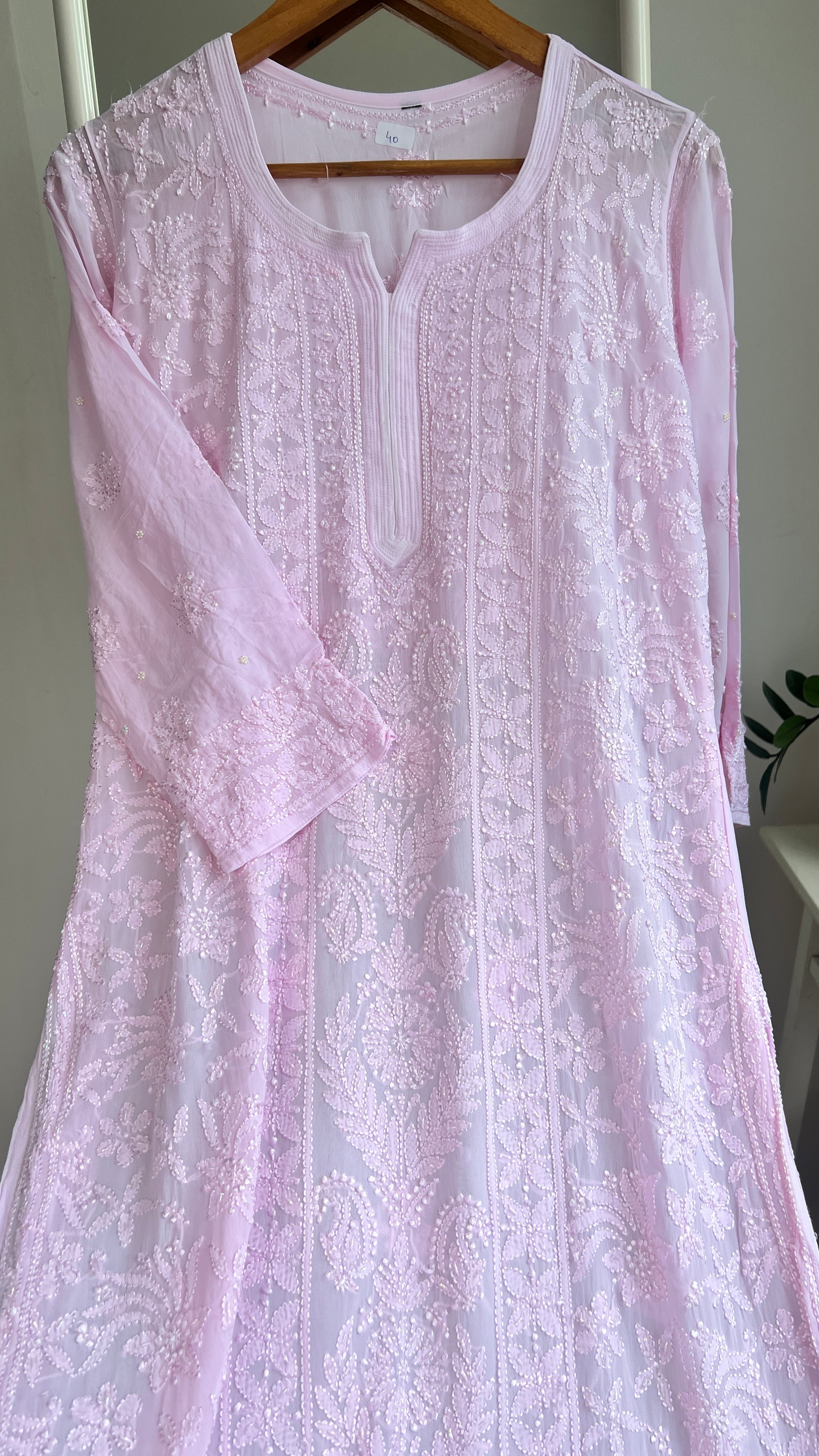 Viscose Kurti with Pearl  Work - Pink