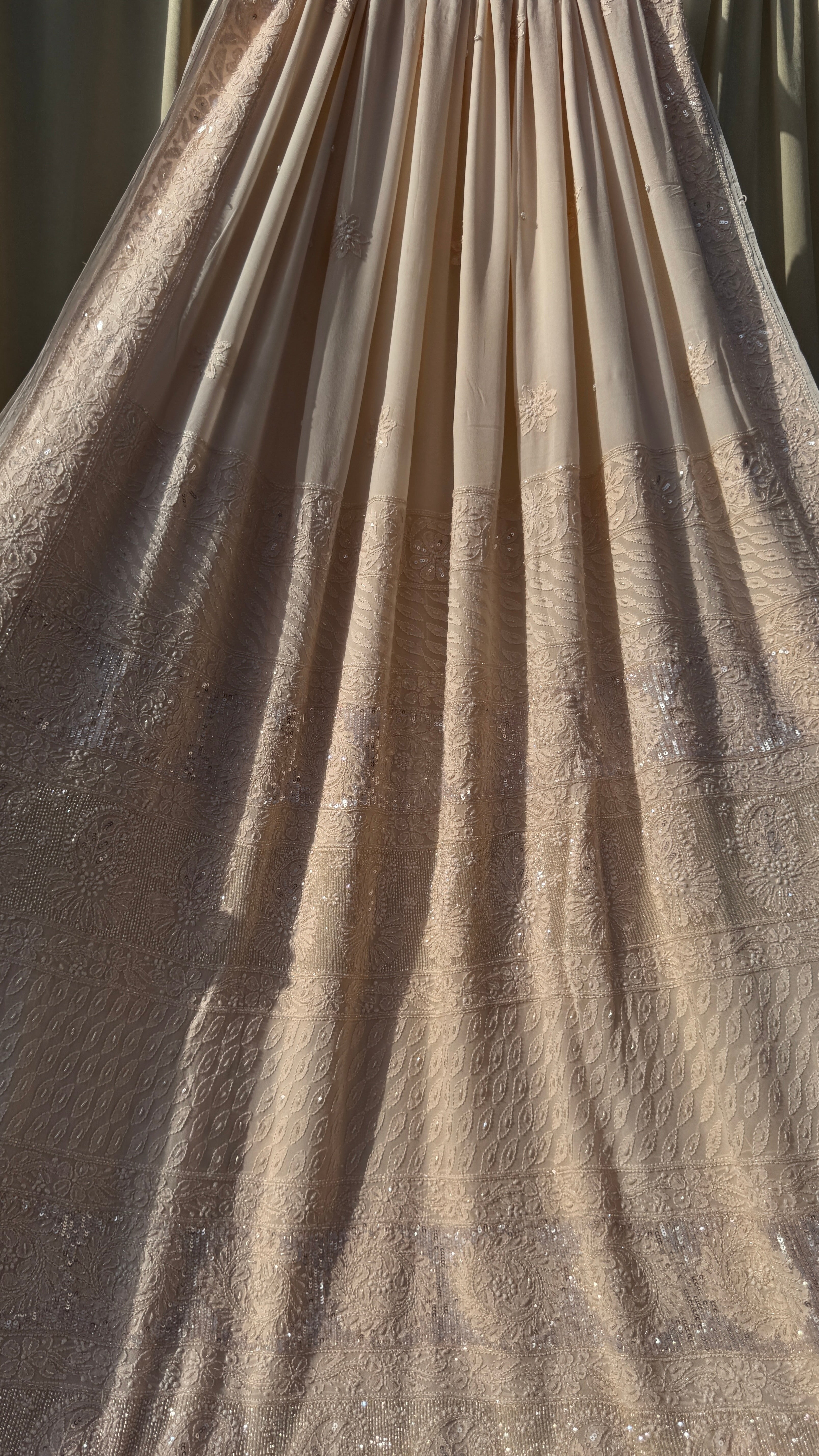 Viscose Peach Chikankari saree with Pearl embellishments
