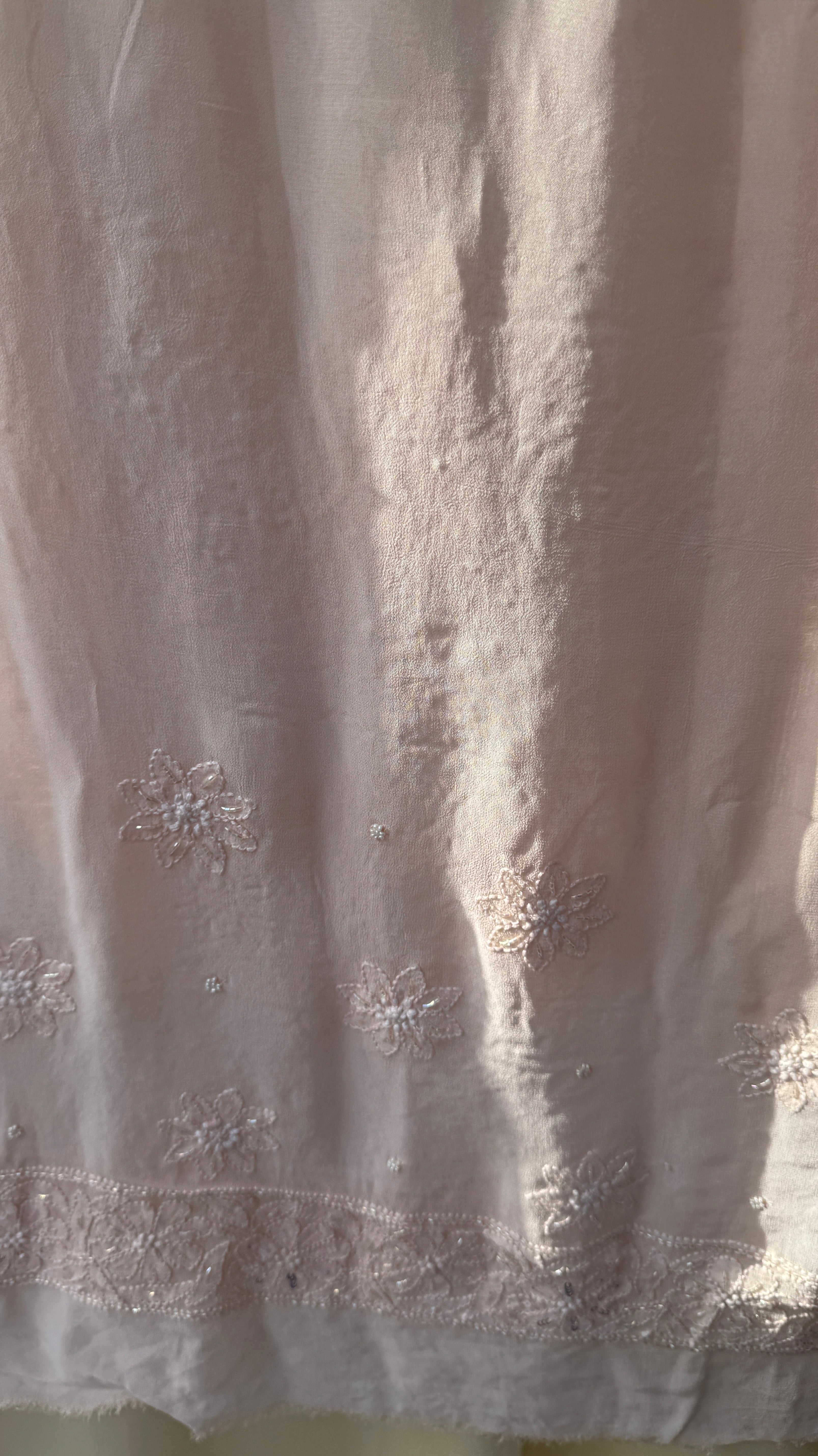Viscose Peach Chikankari saree with Pearl embellishments