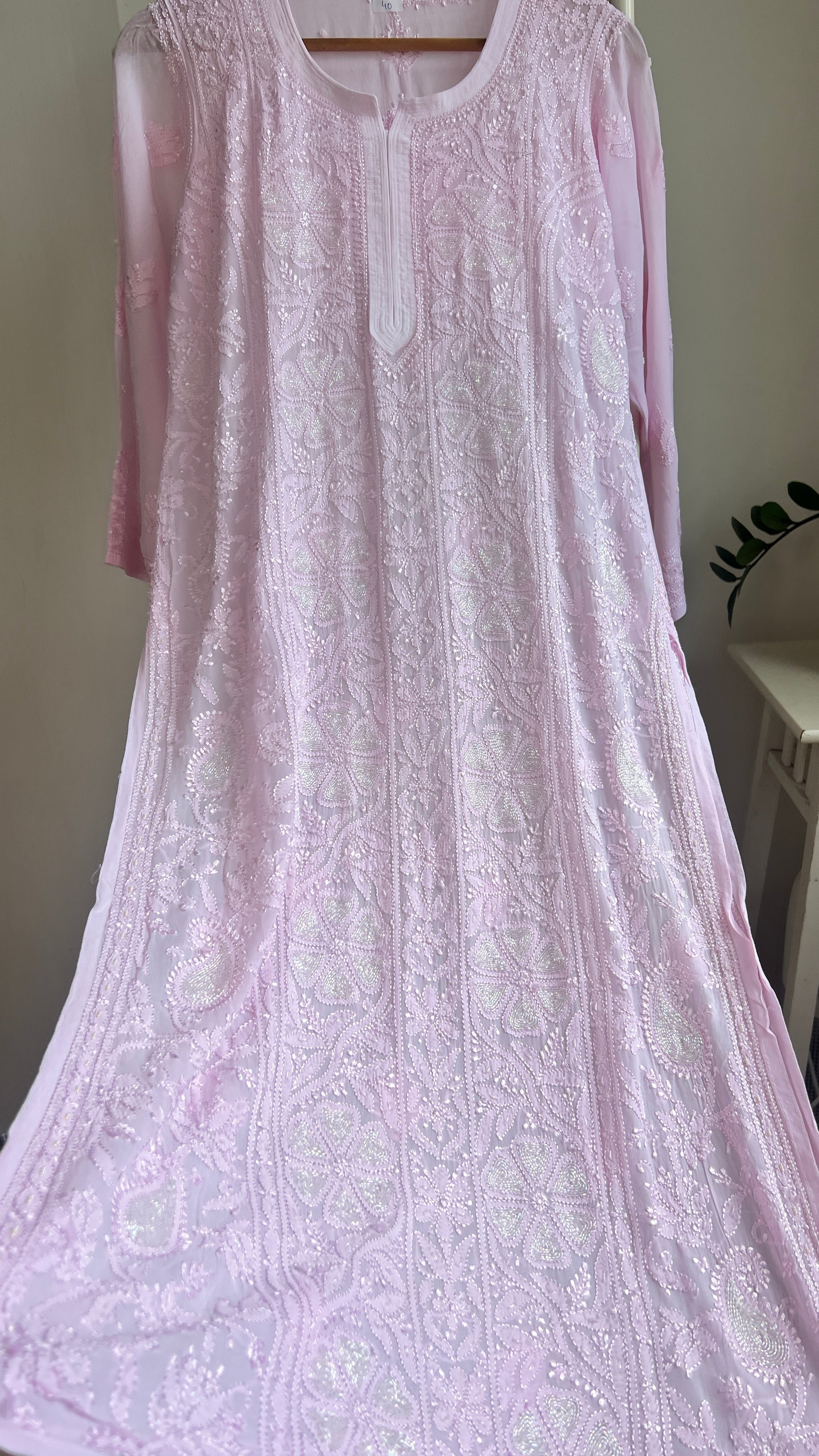 Viscose Kurti with Pearl  Work - Pink