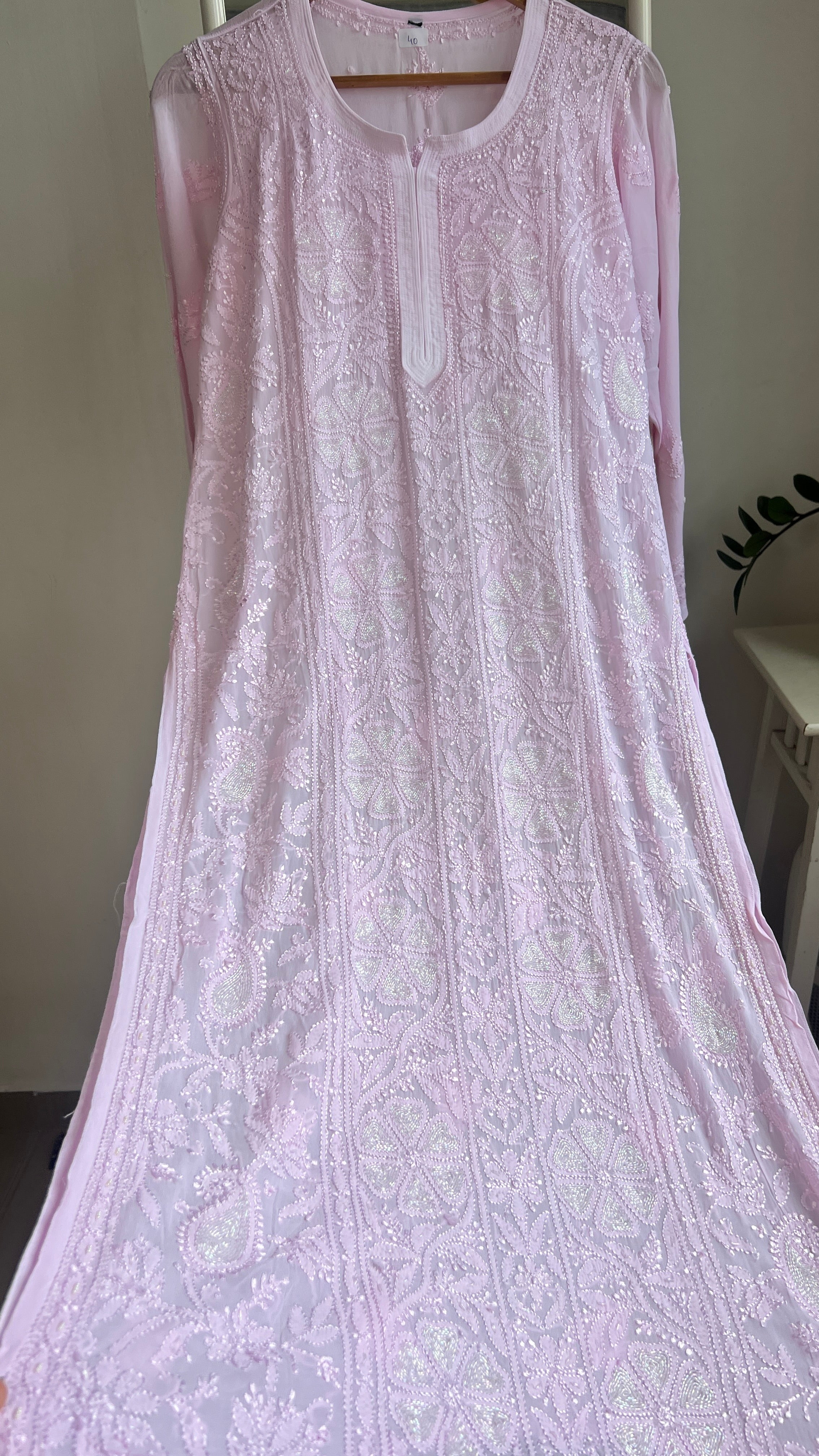 Viscose Kurti with Pearl  Work - Pink