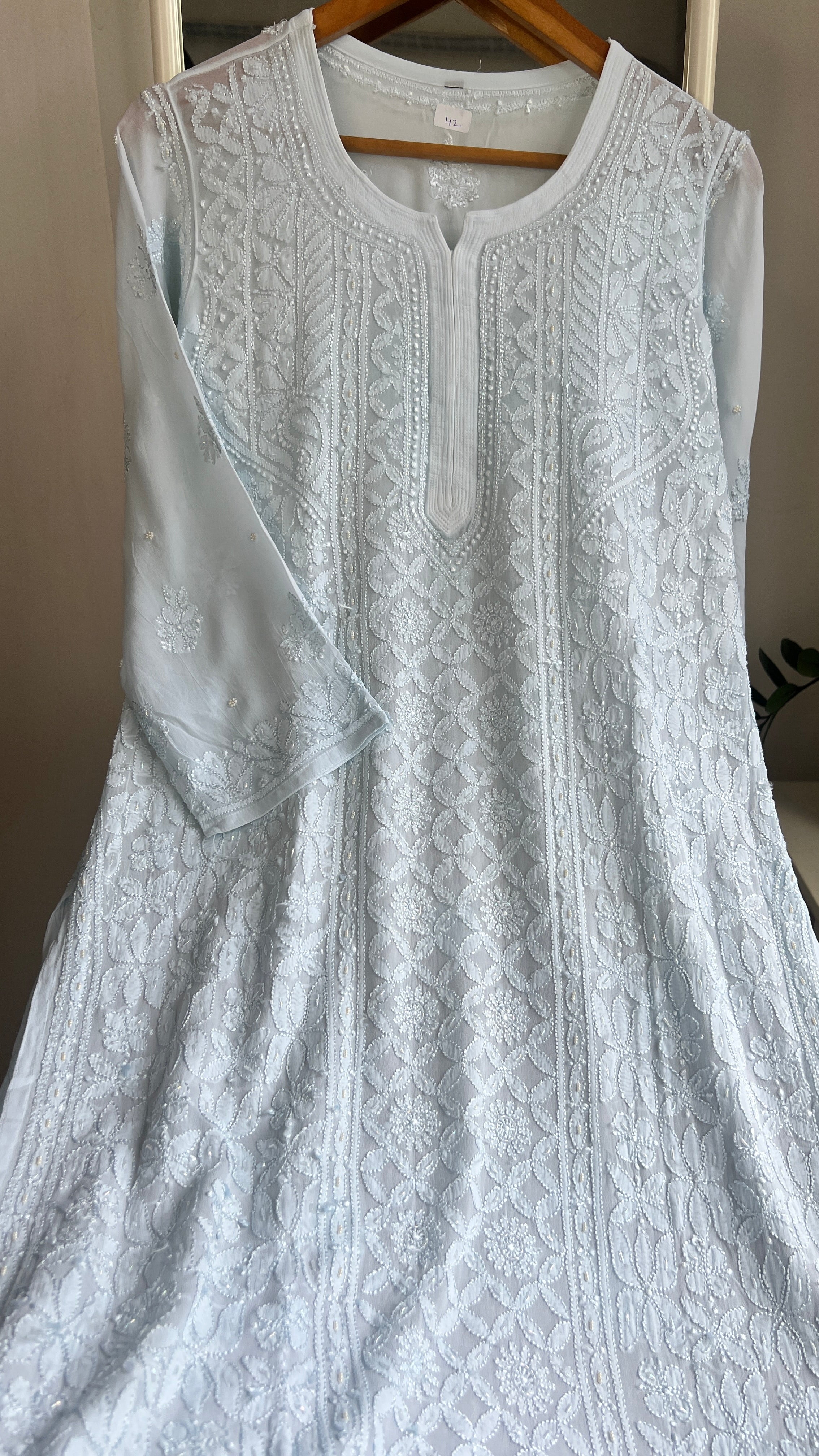 Viscose Kurti with Pearl  Work - Blue