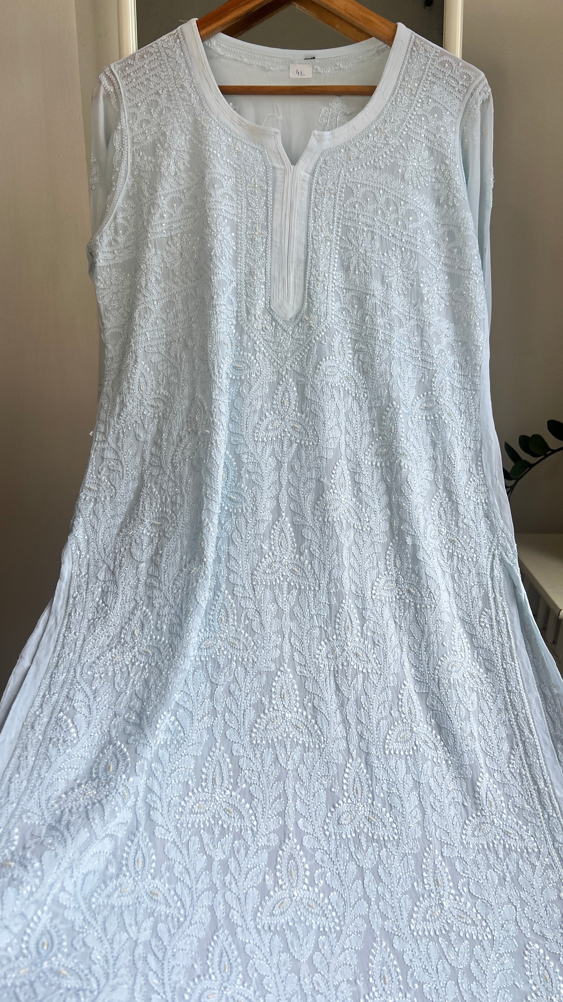 Viscose Kurti with Pearl  Work - Blue