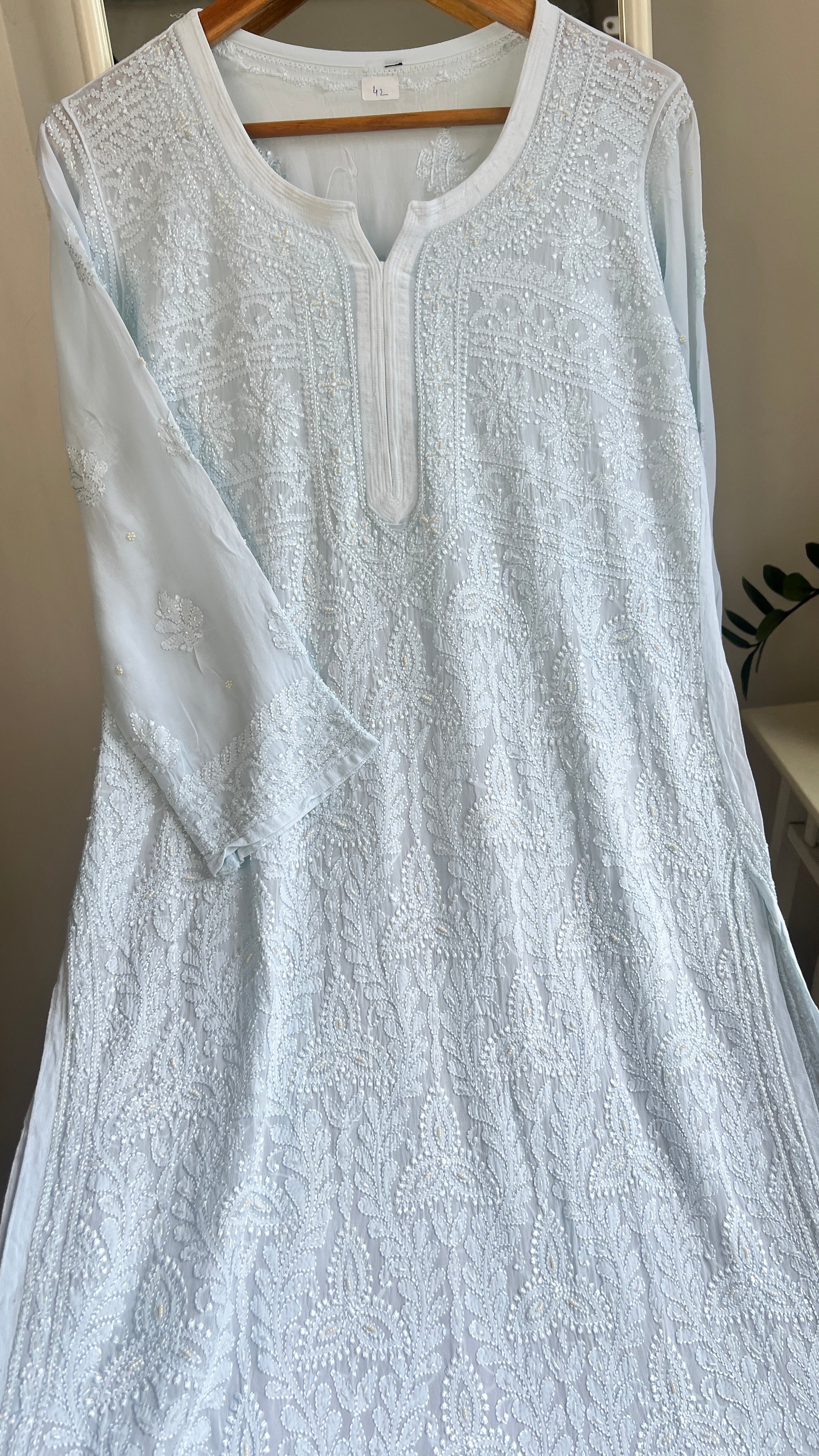 Viscose Kurti with Pearl  Work - Blue