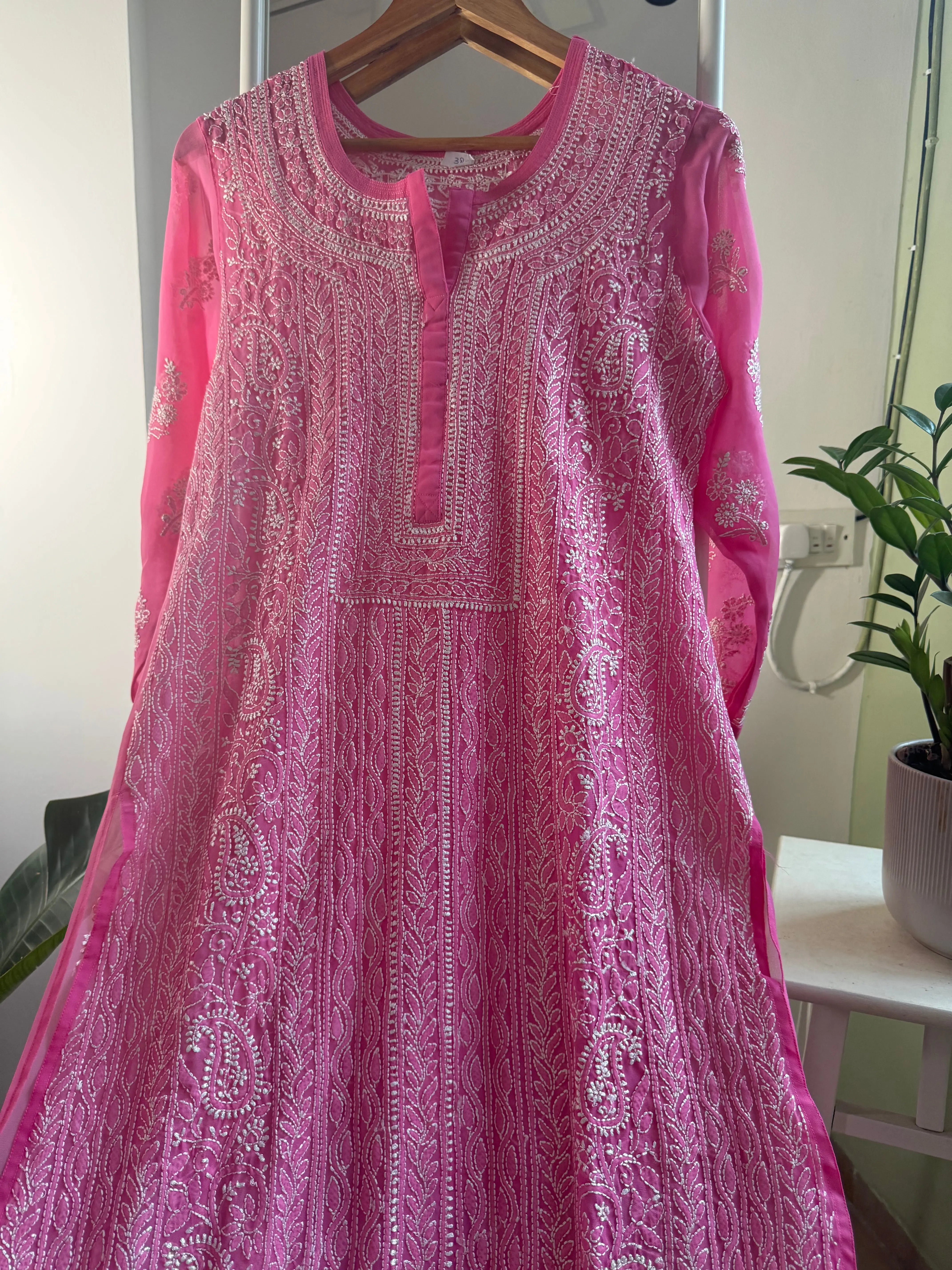 Chikankari Resham Jaal Kurti -  Hot Pink ARIAA CHIKANKARI 