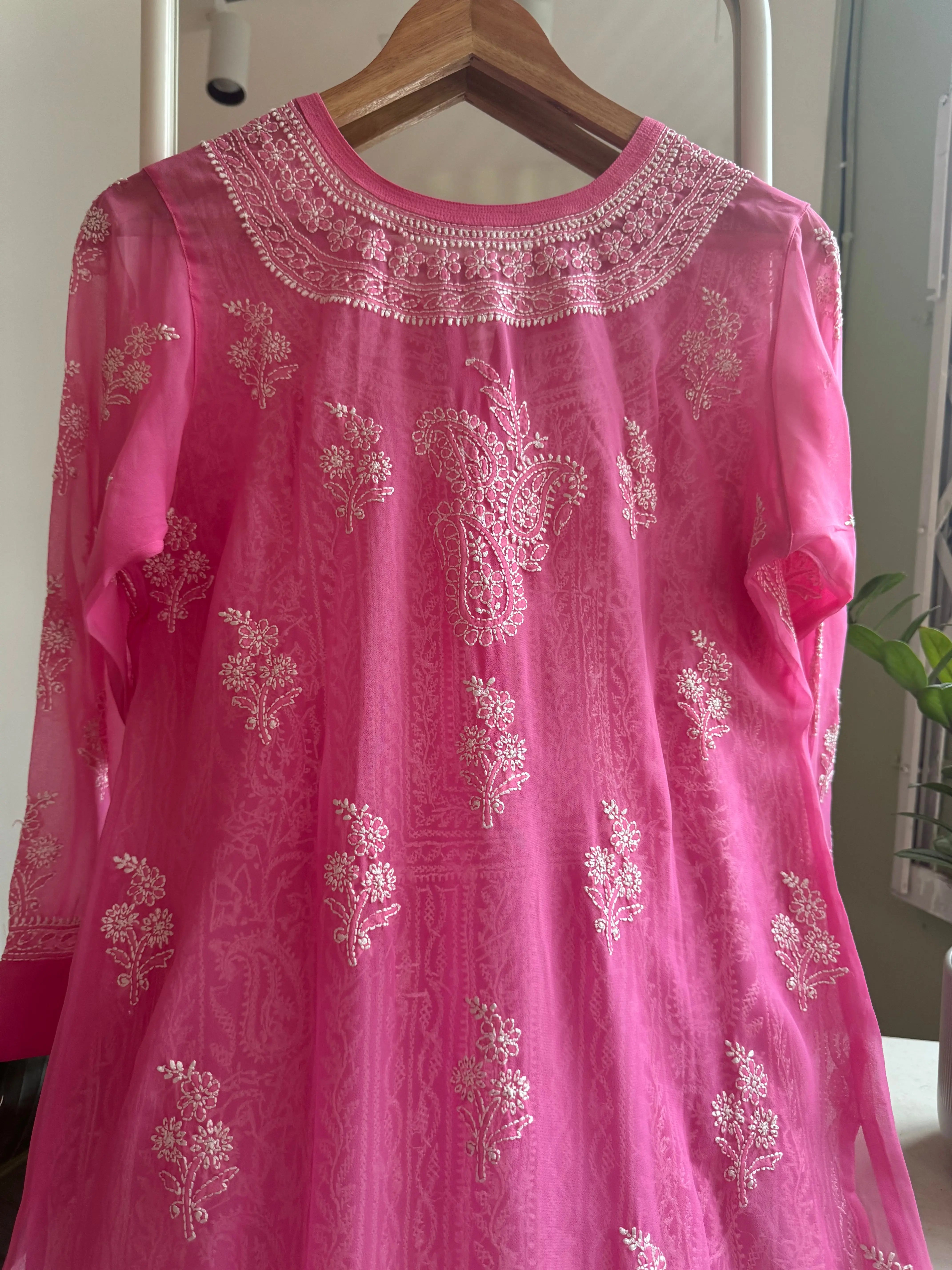 Chikankari Resham Jaal Kurti -  Hot Pink ARIAA CHIKANKARI 