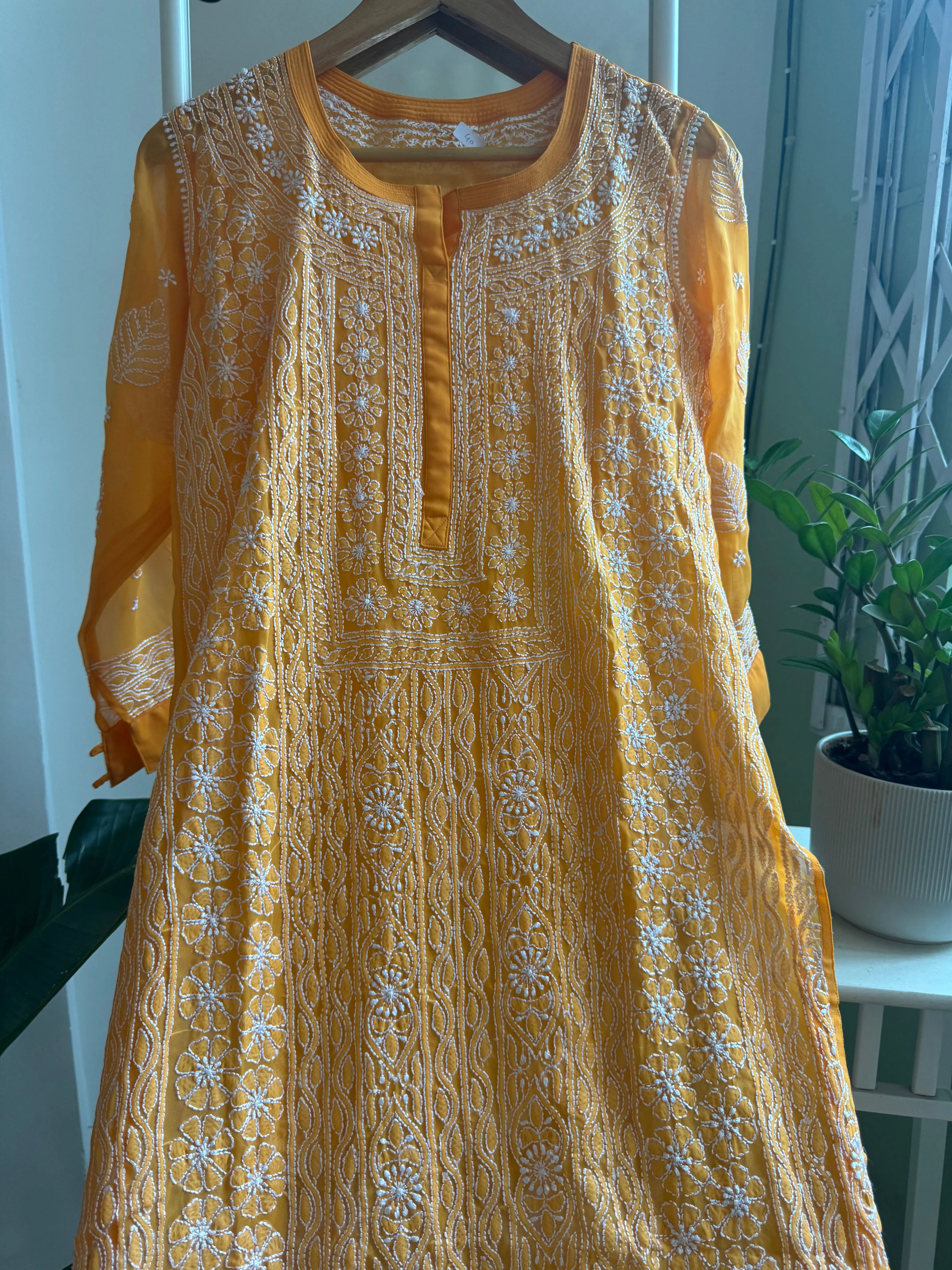 Chikankari Resham Jaal Kurti -  Orange ARIAA CHIKANKARI 