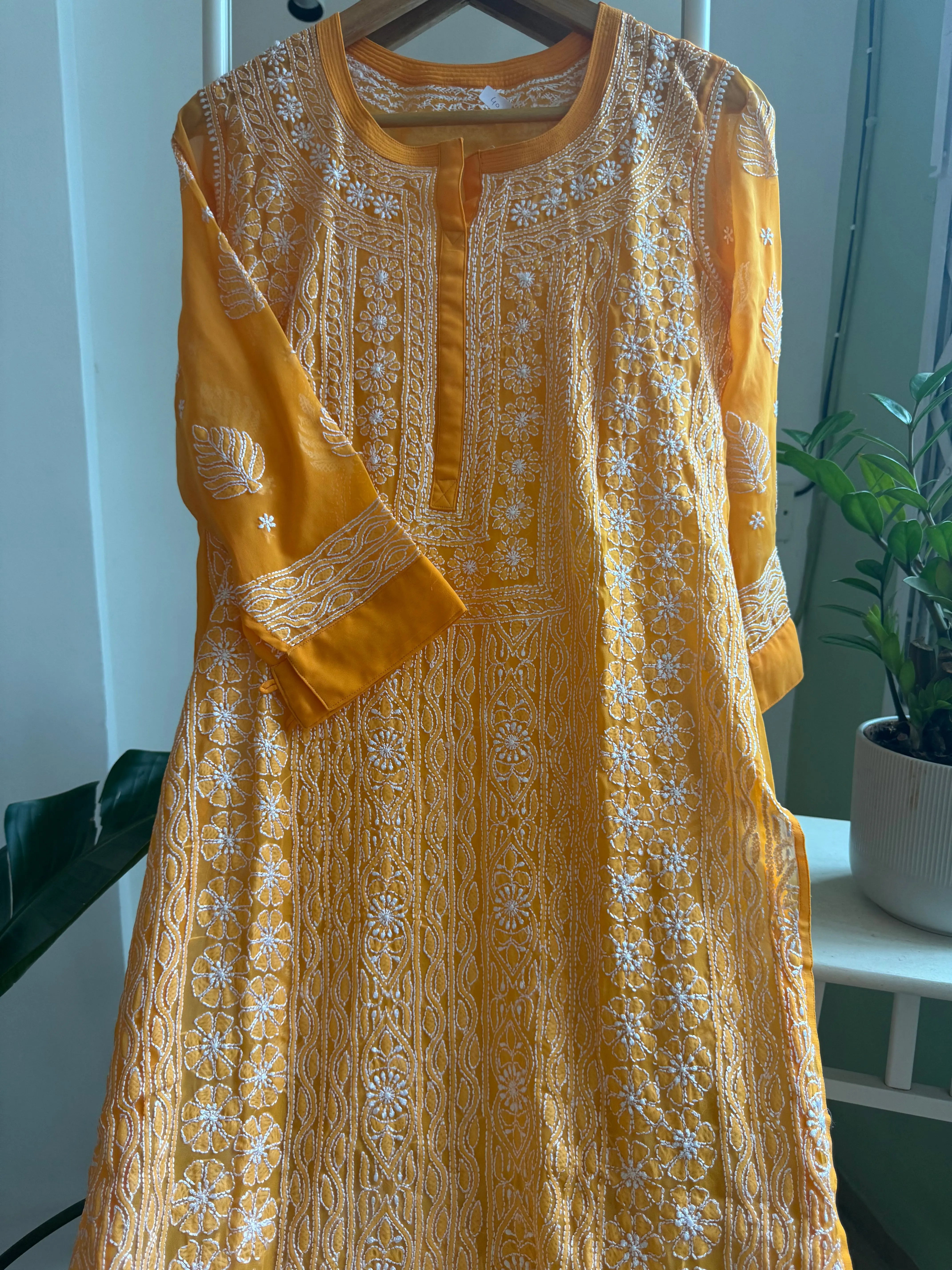 Chikankari Resham Jaal Kurti -  Orange ARIAA CHIKANKARI 