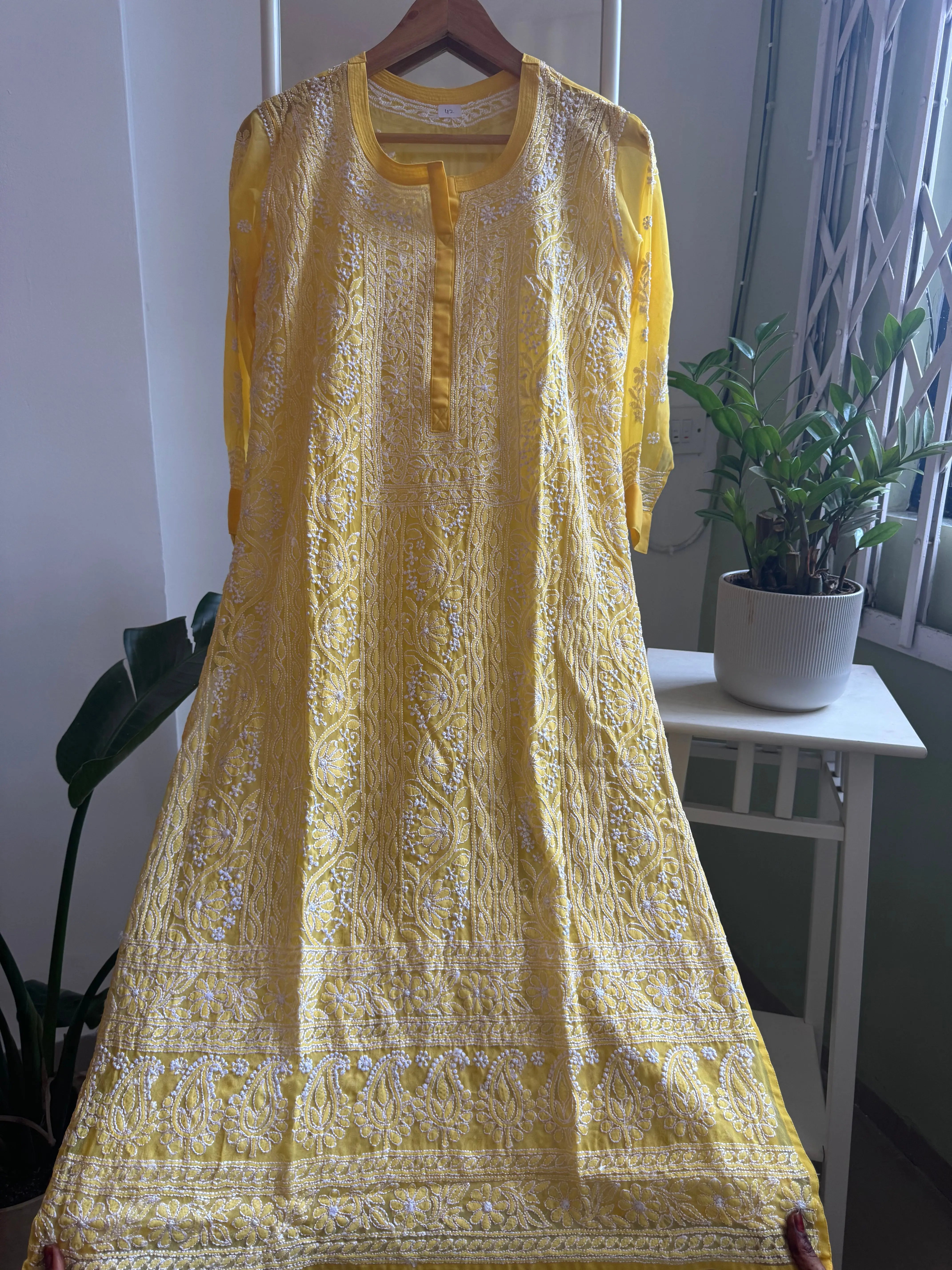 Chikankari Resham Jaal Kurti -  Yellow ARIAA CHIKANKARI 