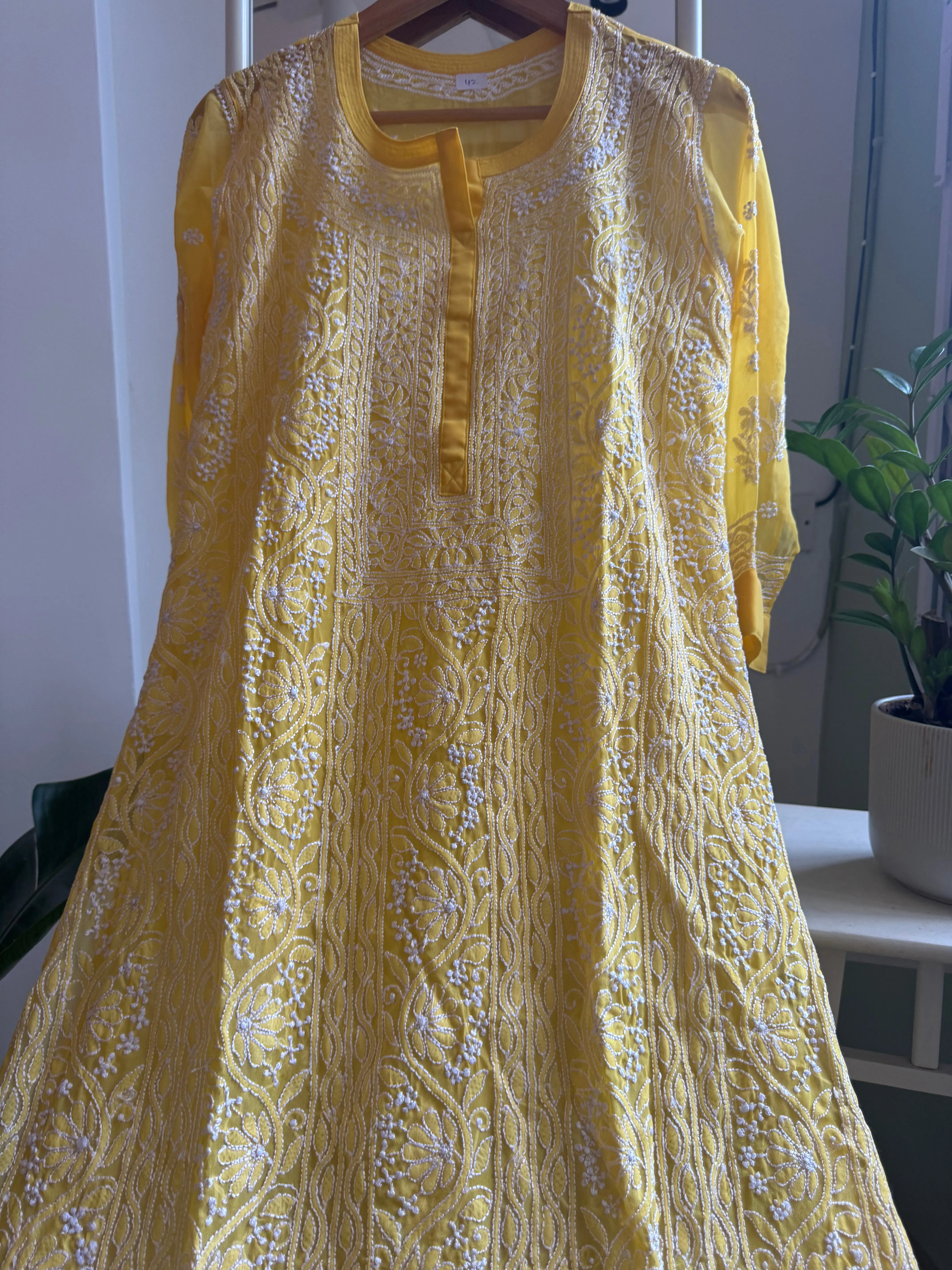 Chikankari Resham Jaal Kurti -  Yellow ARIAA CHIKANKARI 