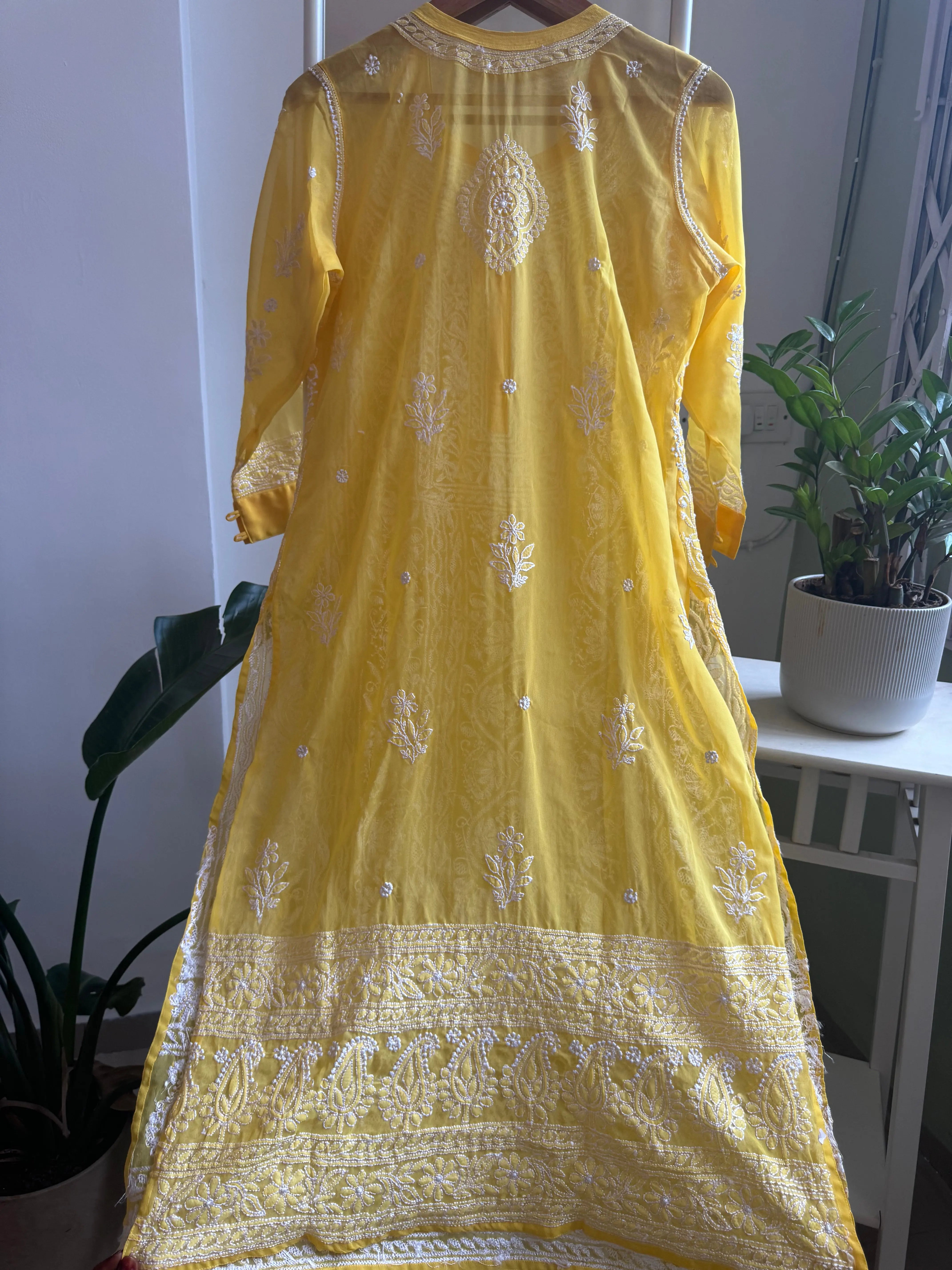 Chikankari Resham Jaal Kurti -  Yellow ARIAA CHIKANKARI 