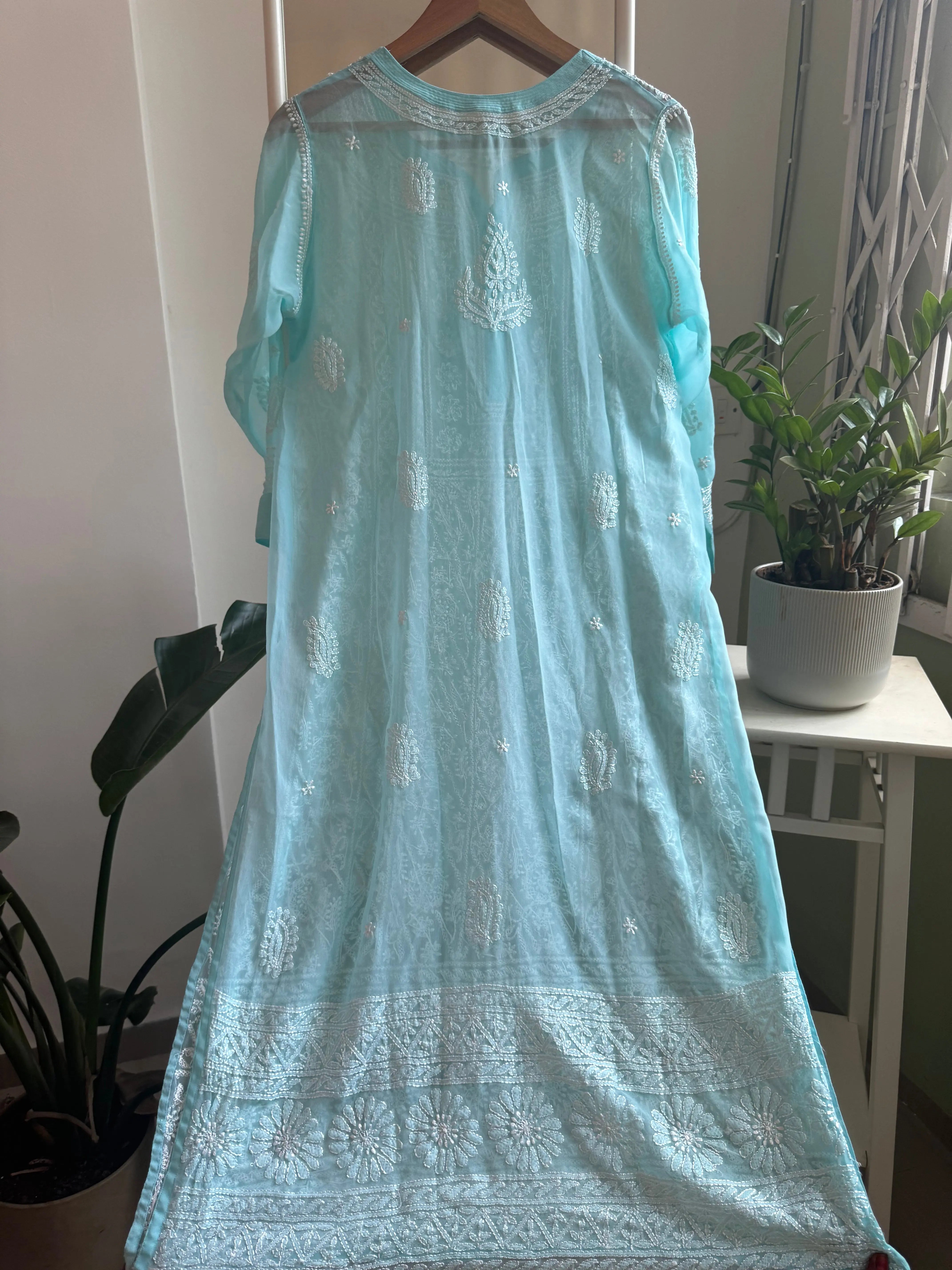 Chikankari Resham Jaal Kurti -  Sky Blue ARIAA CHIKANKARI 