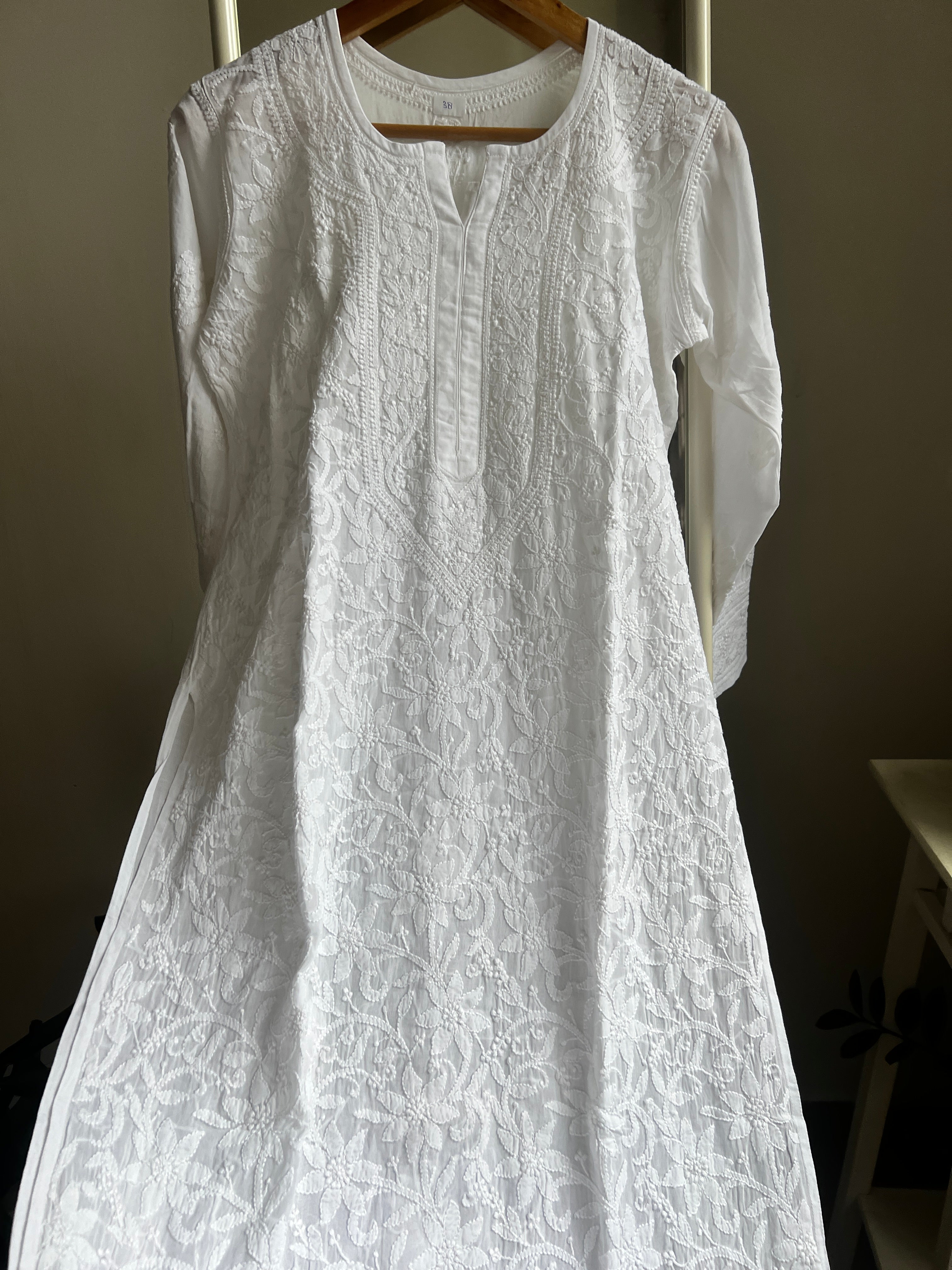 Pure Cotton Chikankari Full Jaal Kurti - White