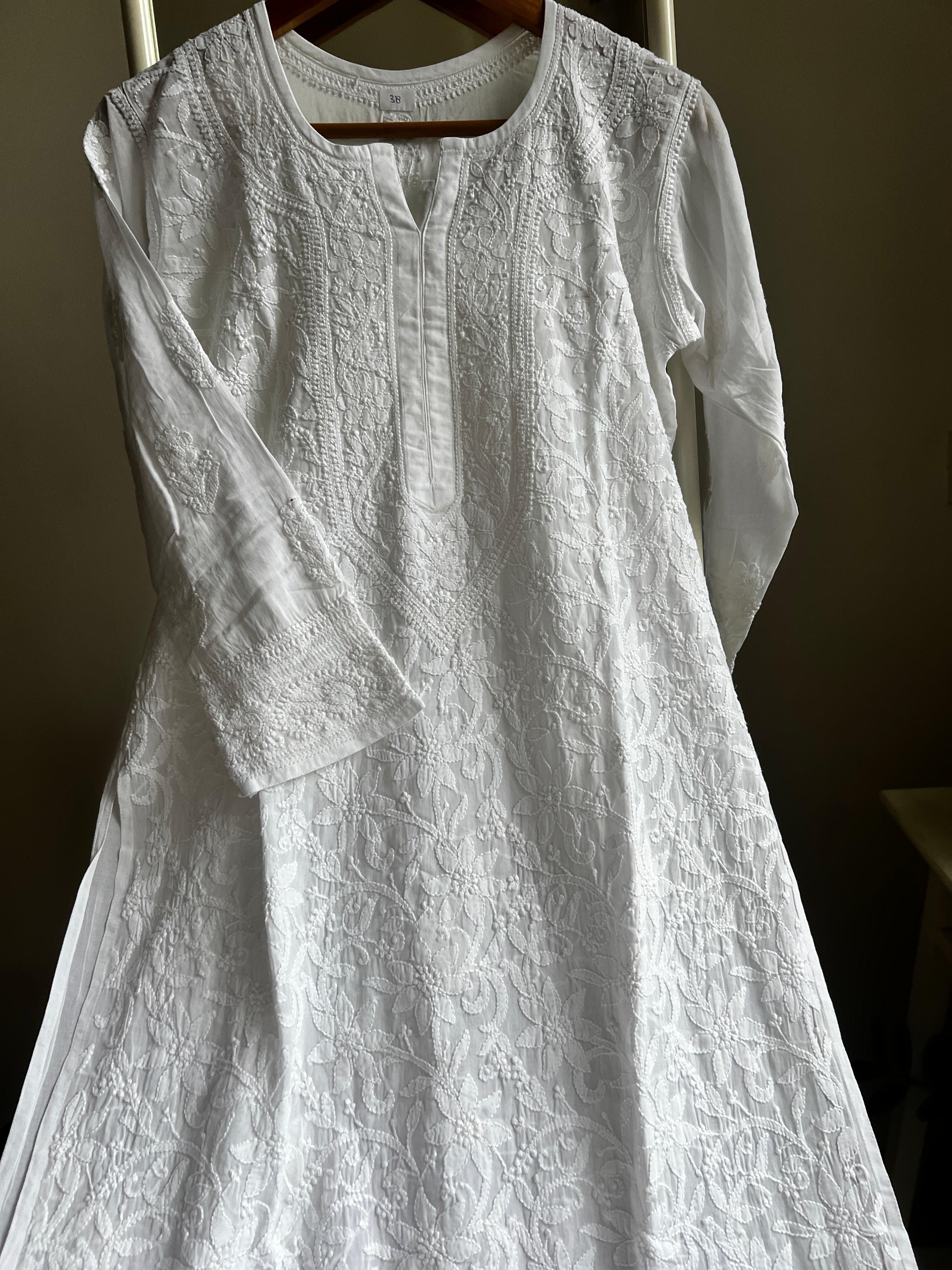 Pure Cotton Chikankari Full Jaal Kurti - White