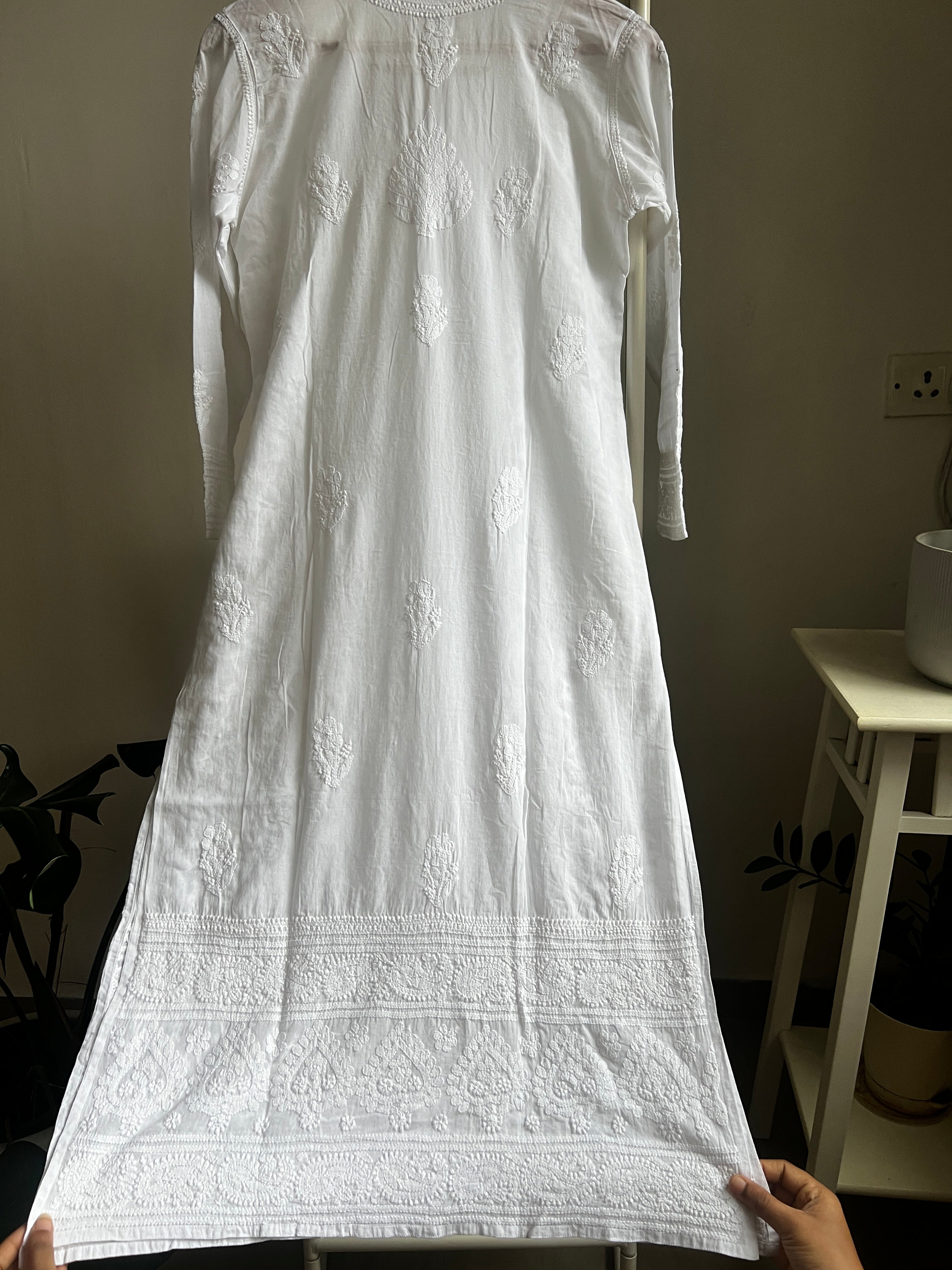 Pure Cotton Chikankari Full Jaal Kurti - White