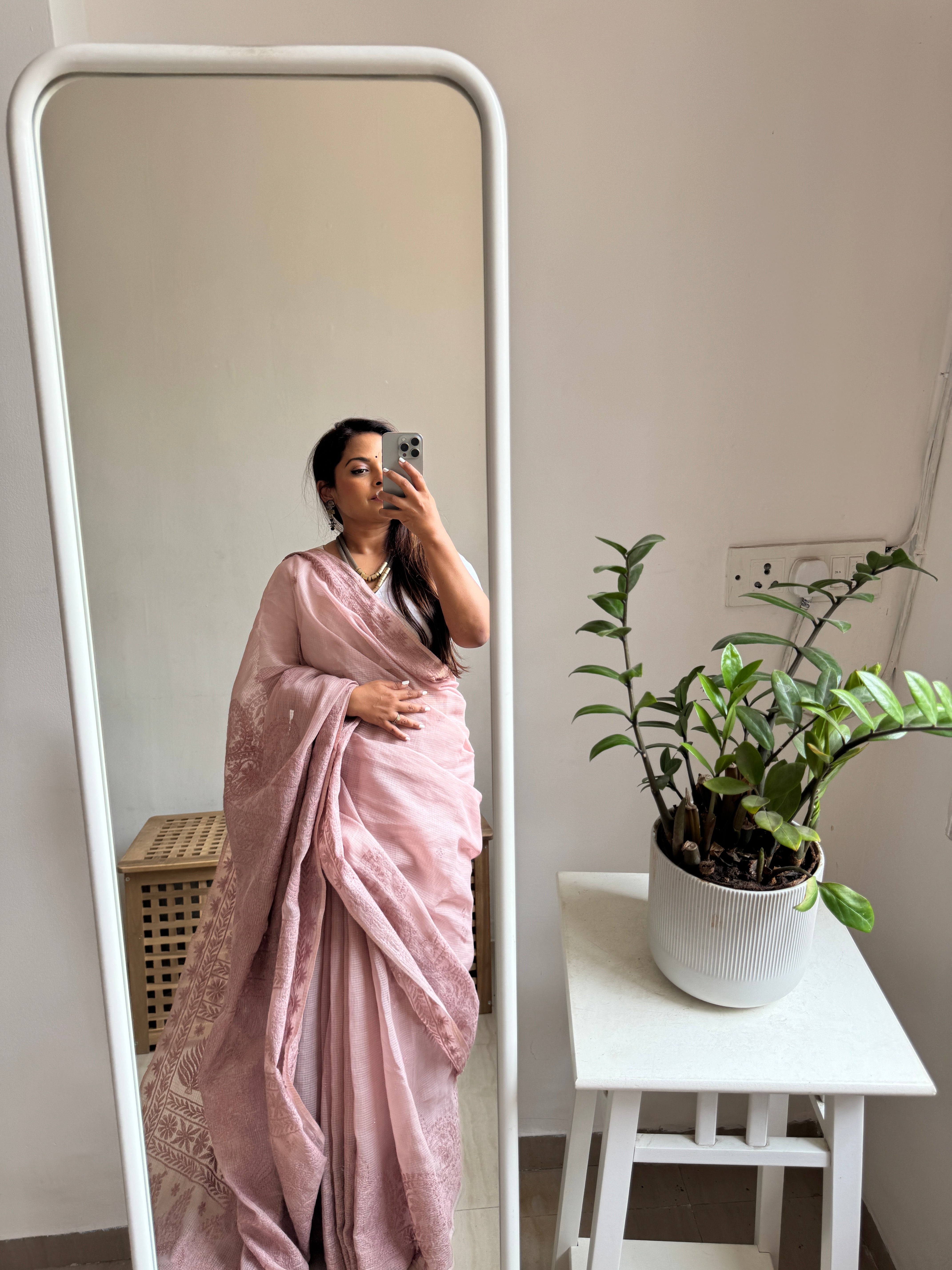 Kota Chikankari saree in Mauve pink