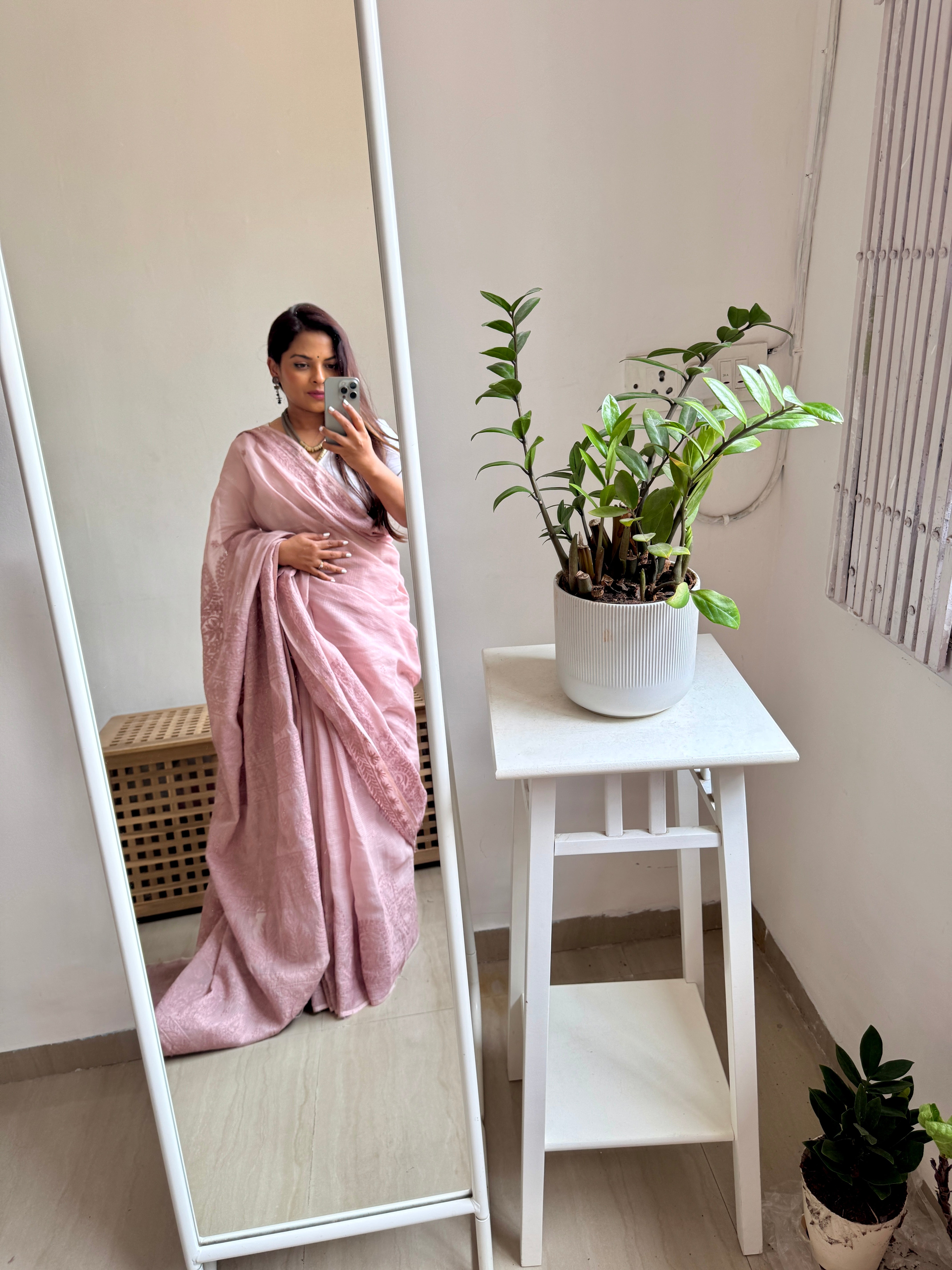 Kota Chikankari saree in Mauve pink