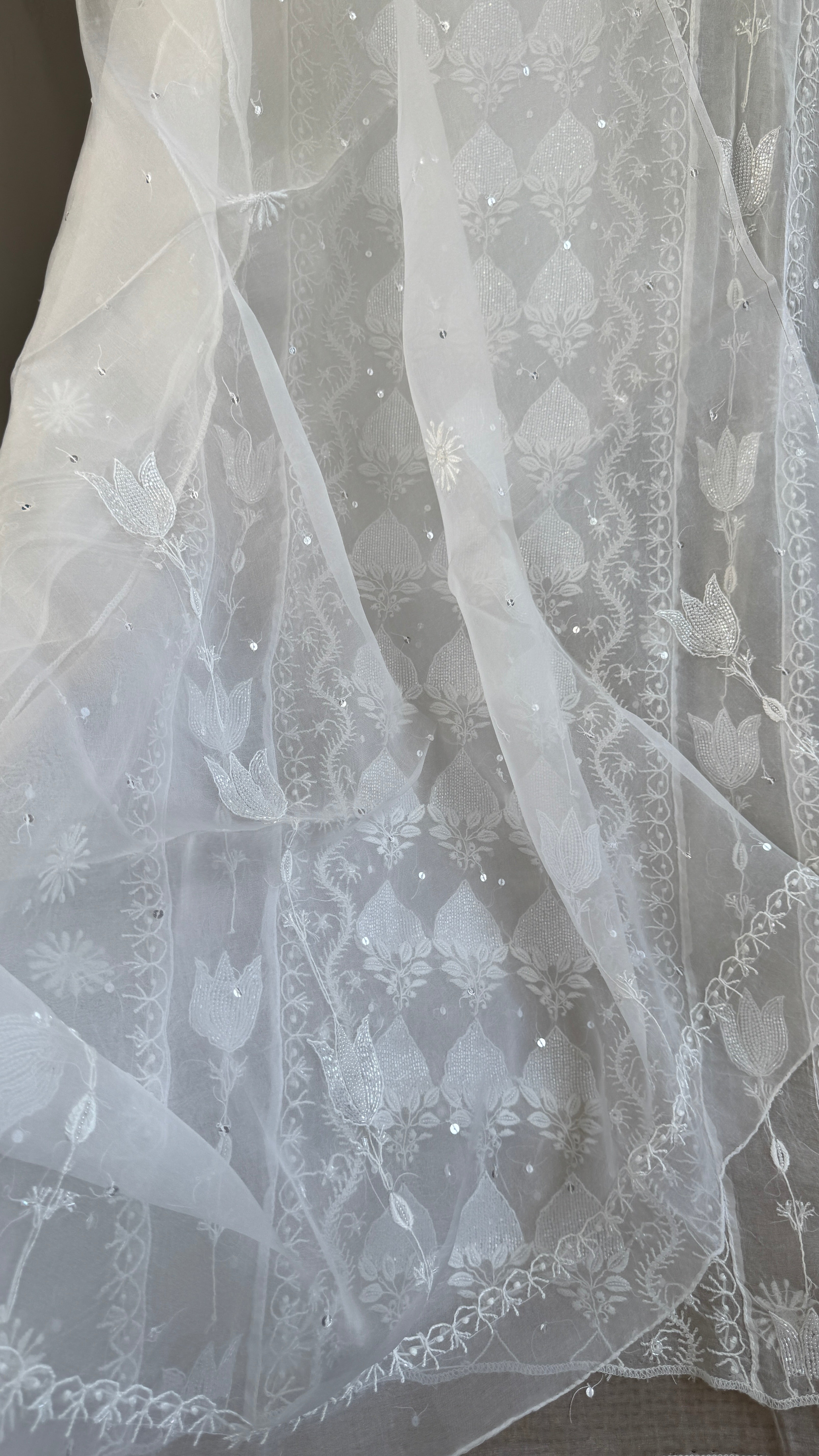 Organza Chikankari Length with Dupatta (Pearl Work) - White