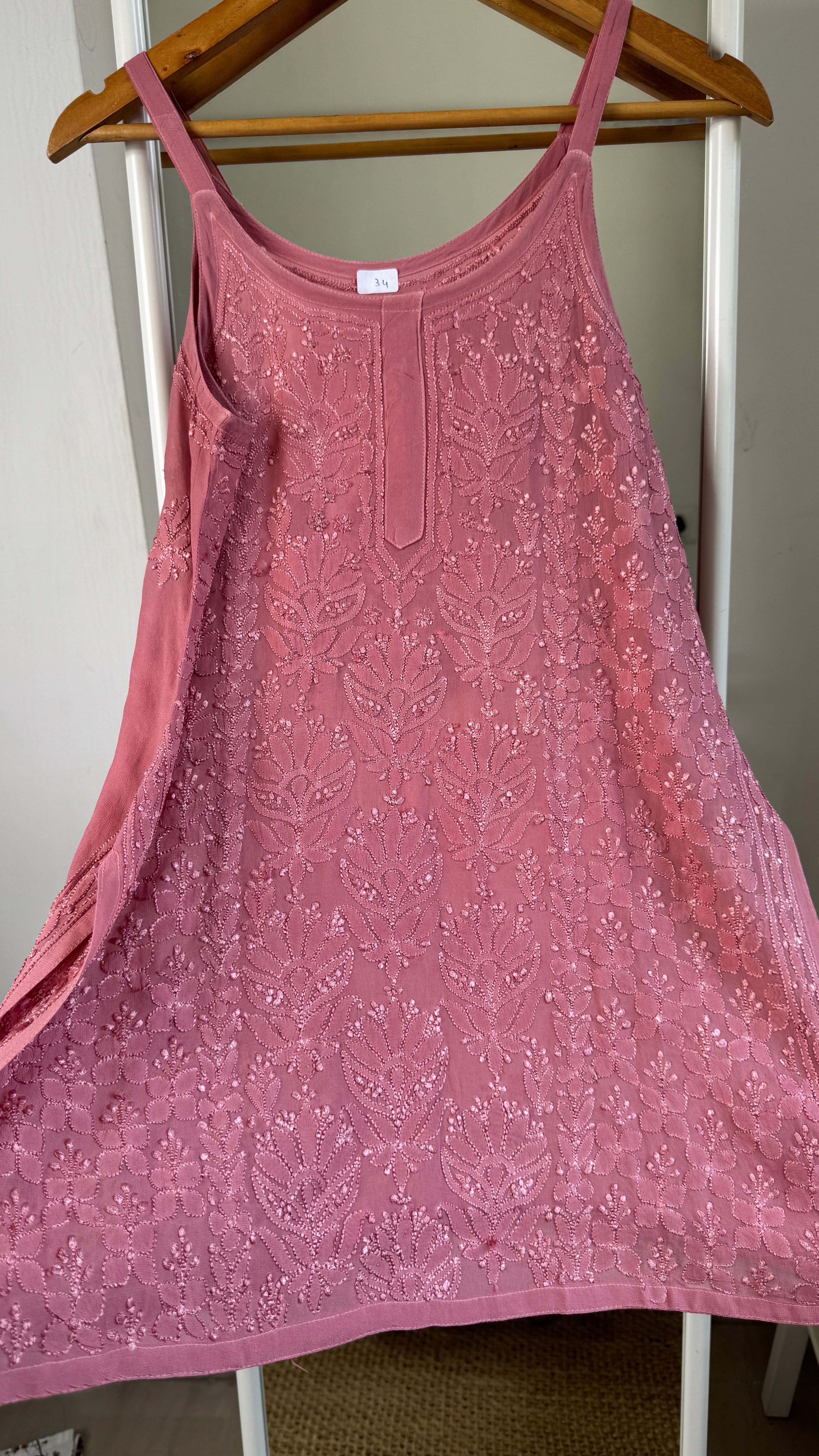 Chikankari Noodle Strap Top in Rosewood