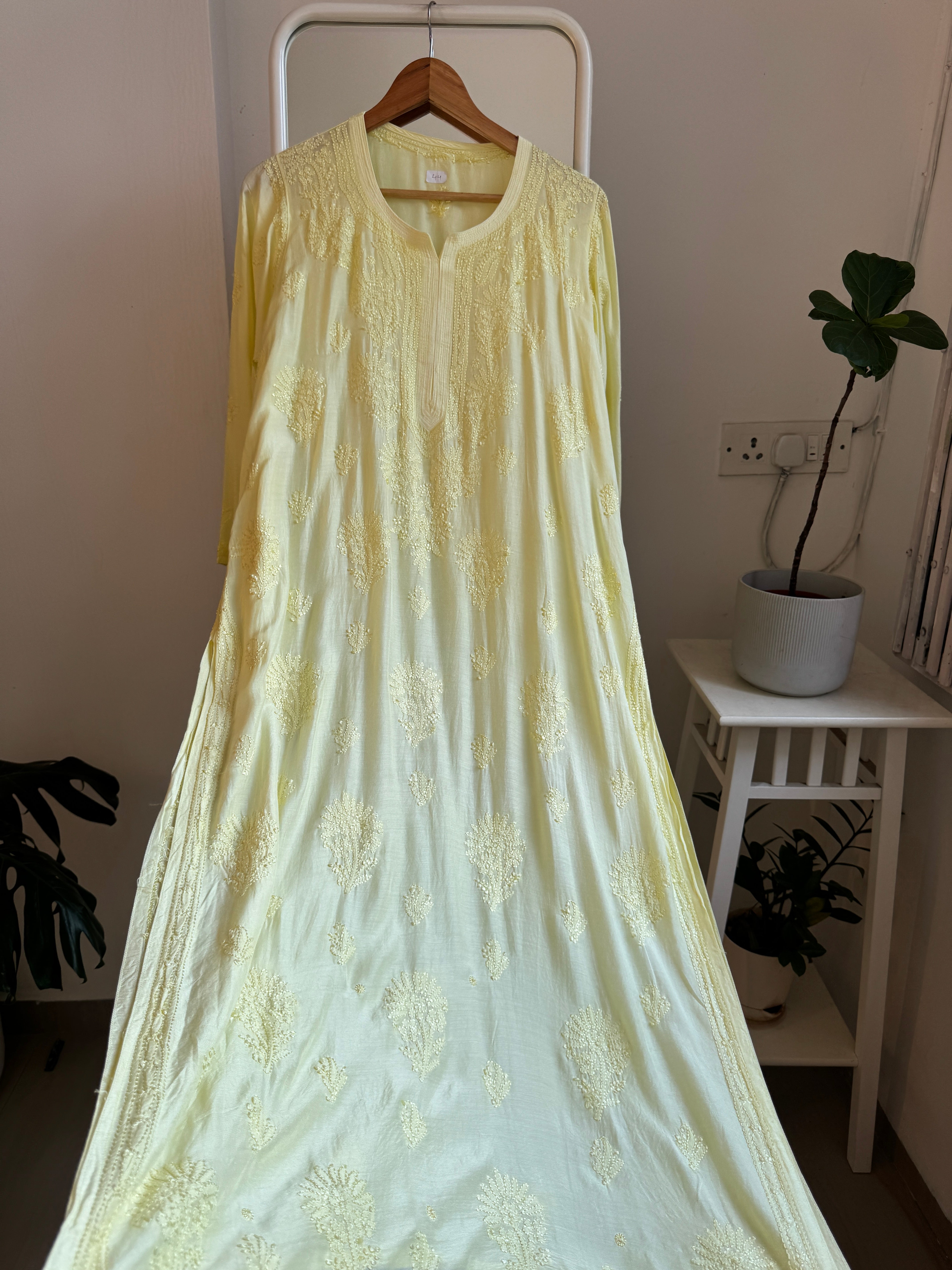 Muslin Chikankari Kurti - Lemon Yellow ARIAA CHIKANKARI 