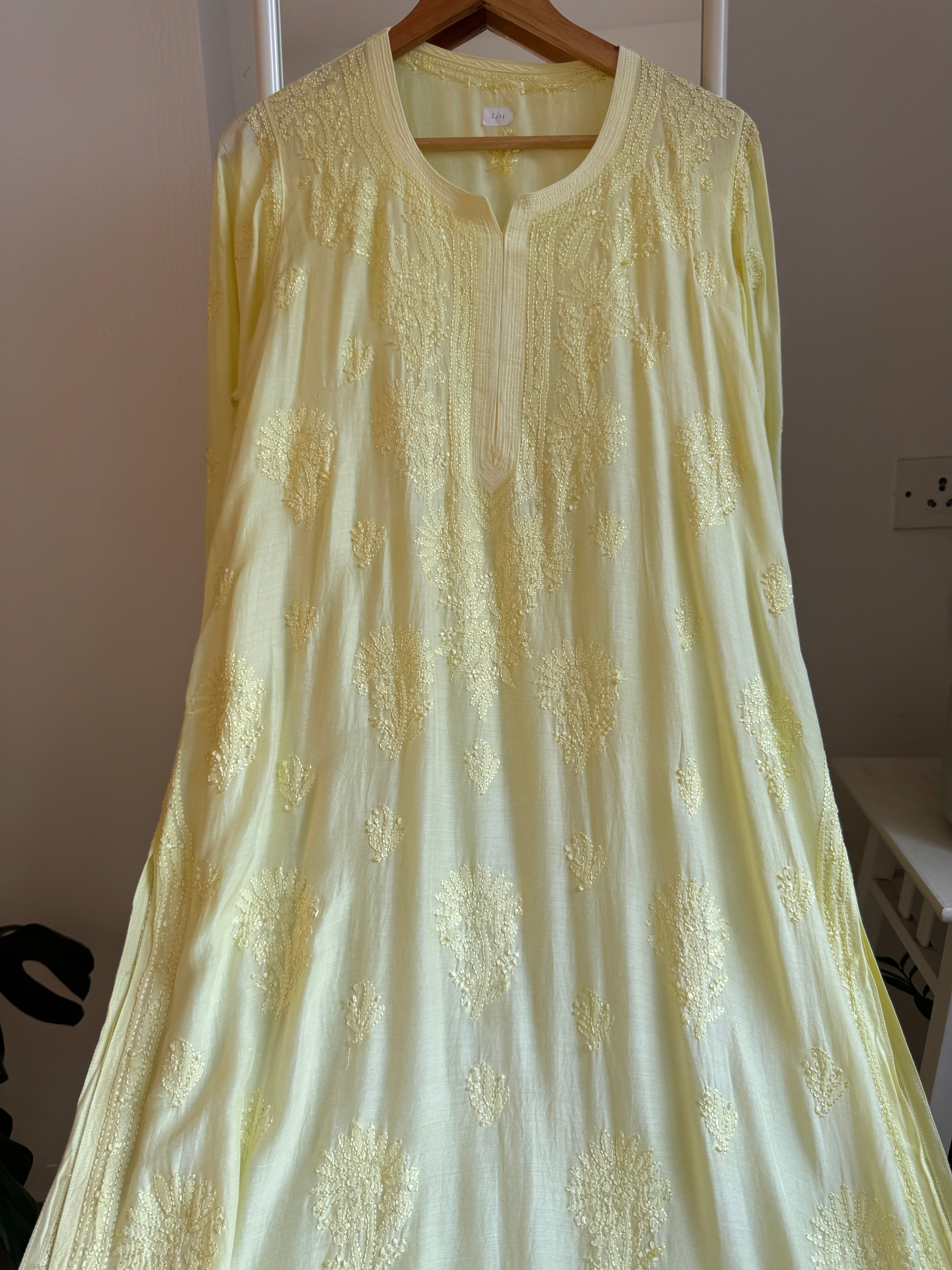 Muslin Chikankari Kurti - Lemon Yellow ARIAA CHIKANKARI 