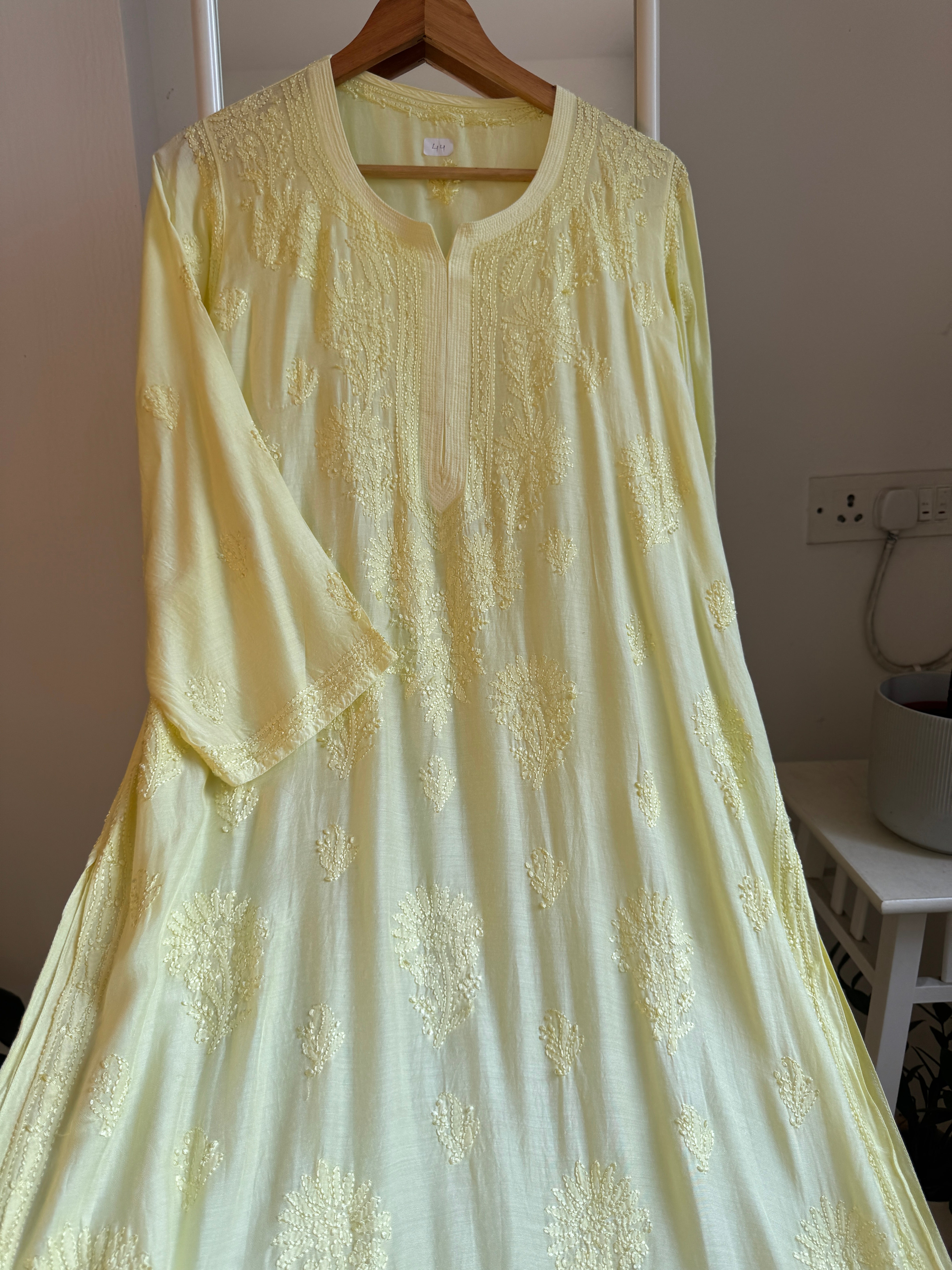 Muslin Chikankari Kurti - Lemon Yellow ARIAA CHIKANKARI 