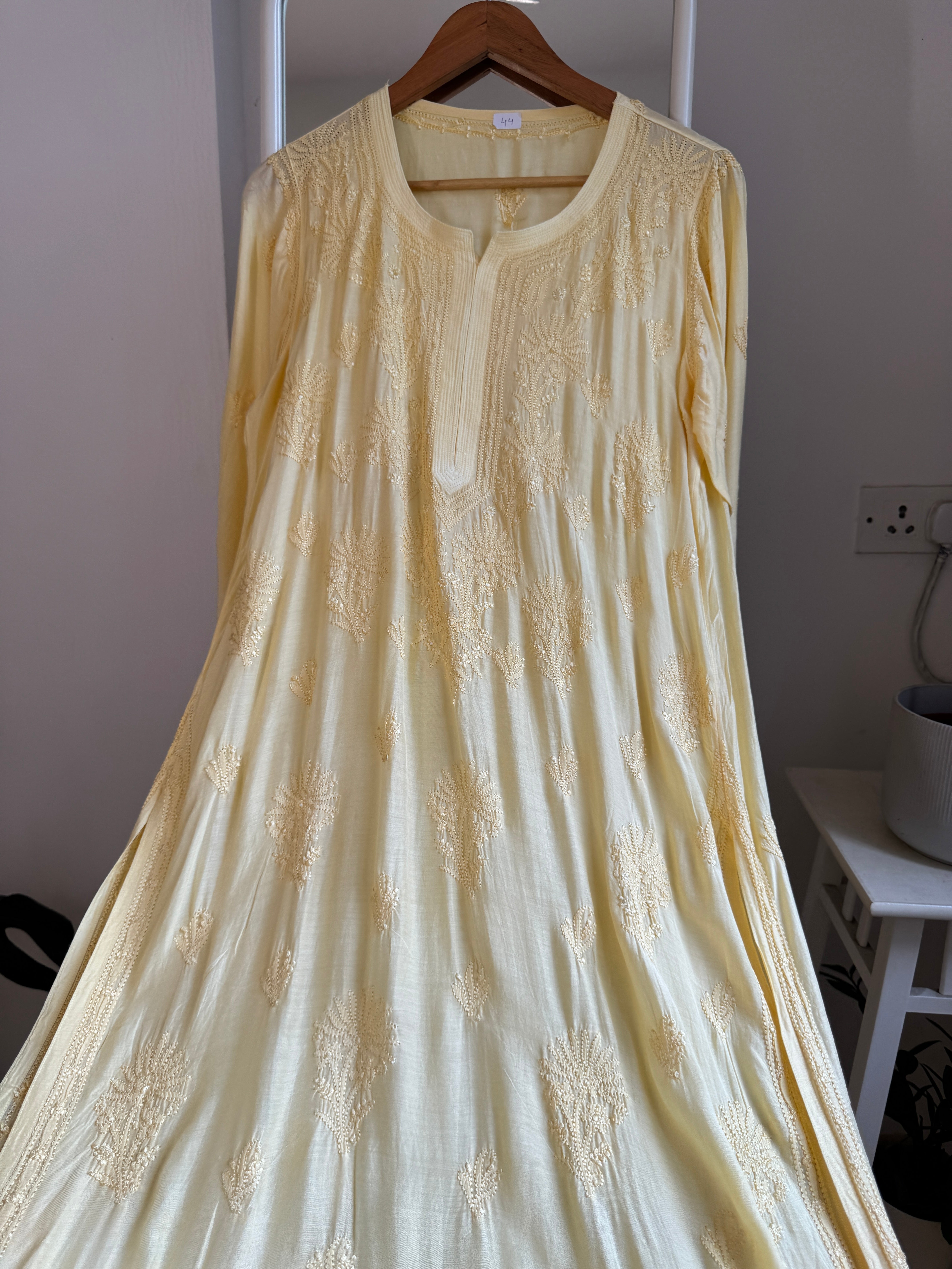 Muslin Chikankari Kurti - Yellow ARIAA CHIKANKARI 