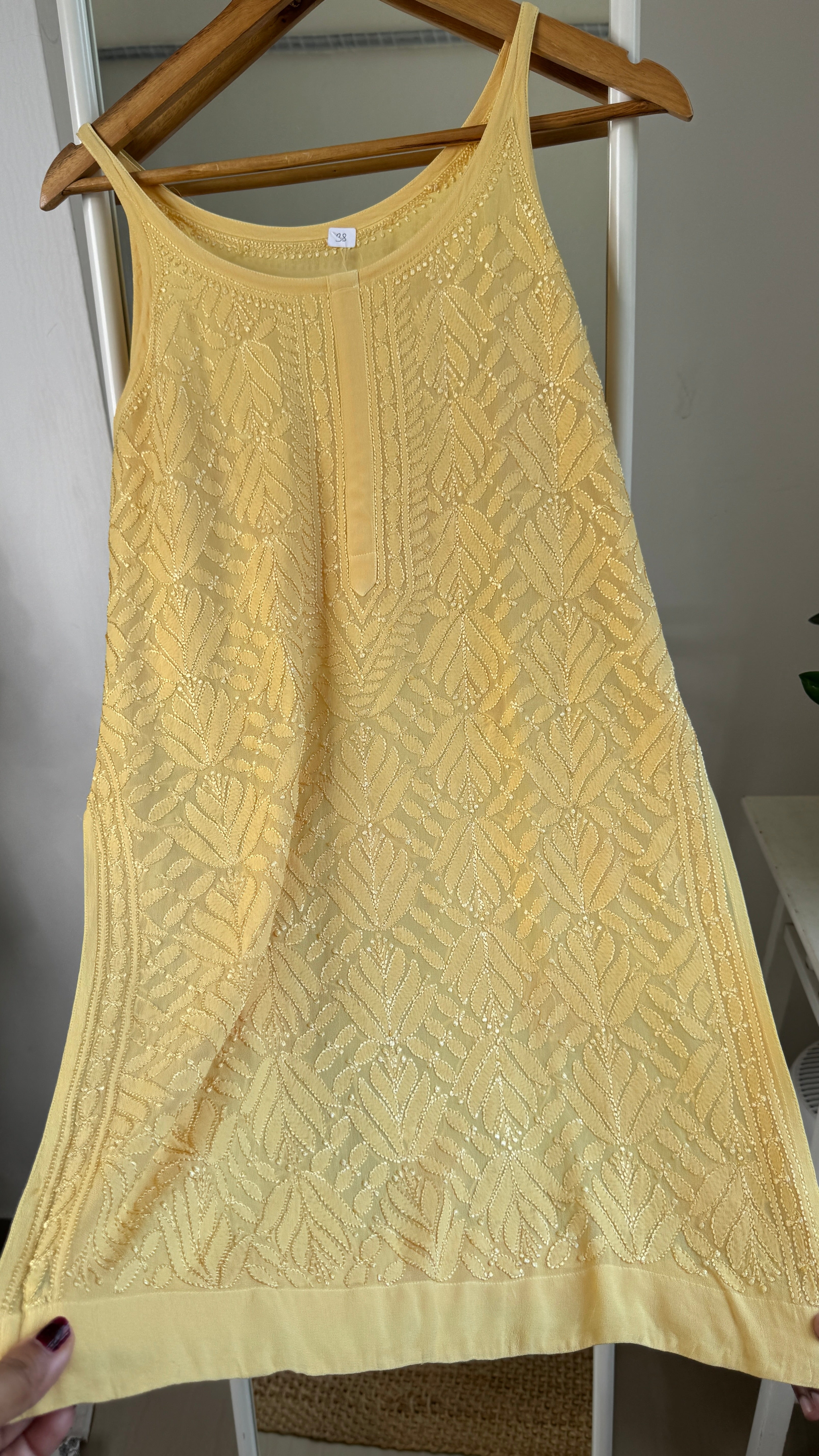 Chikankari Noodle Strap short Top in canary Yellow