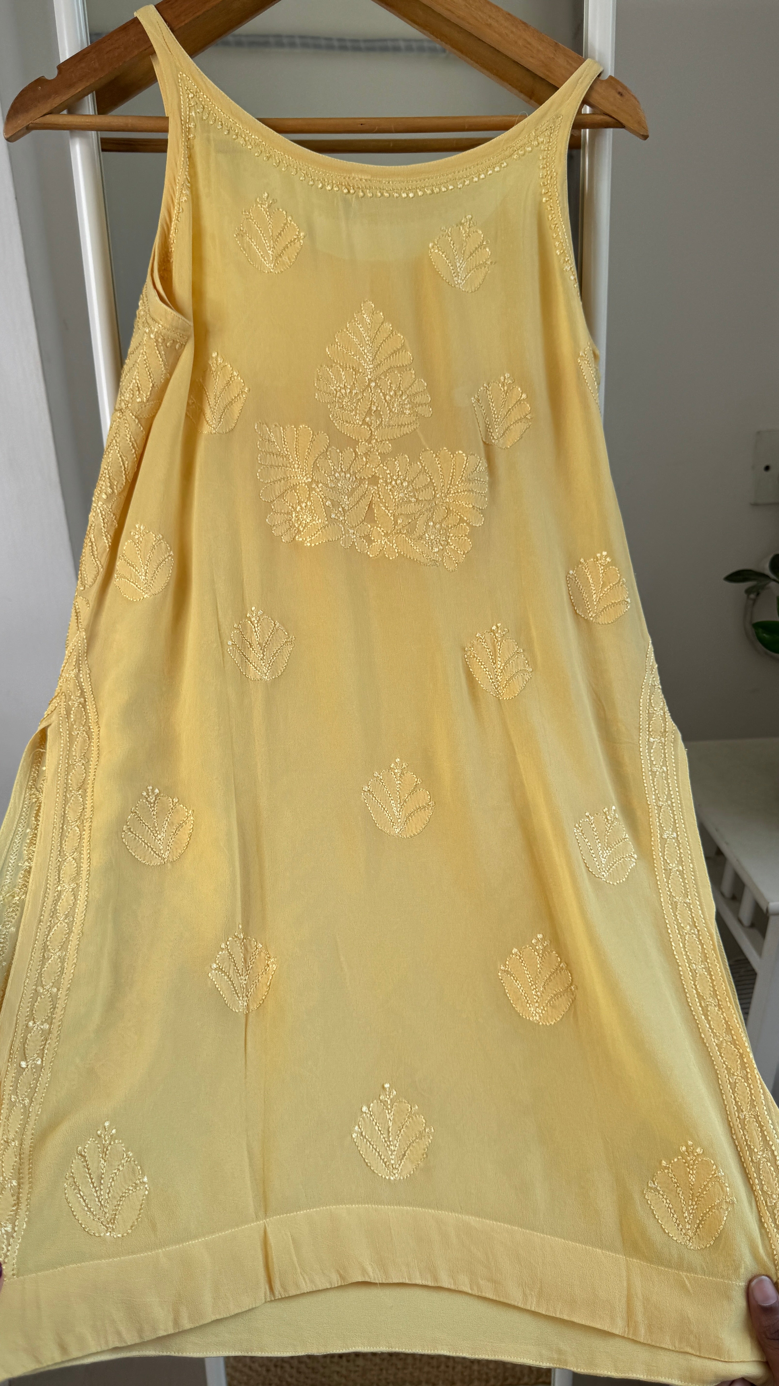 Chikankari Noodle Strap short Top in canary Yellow