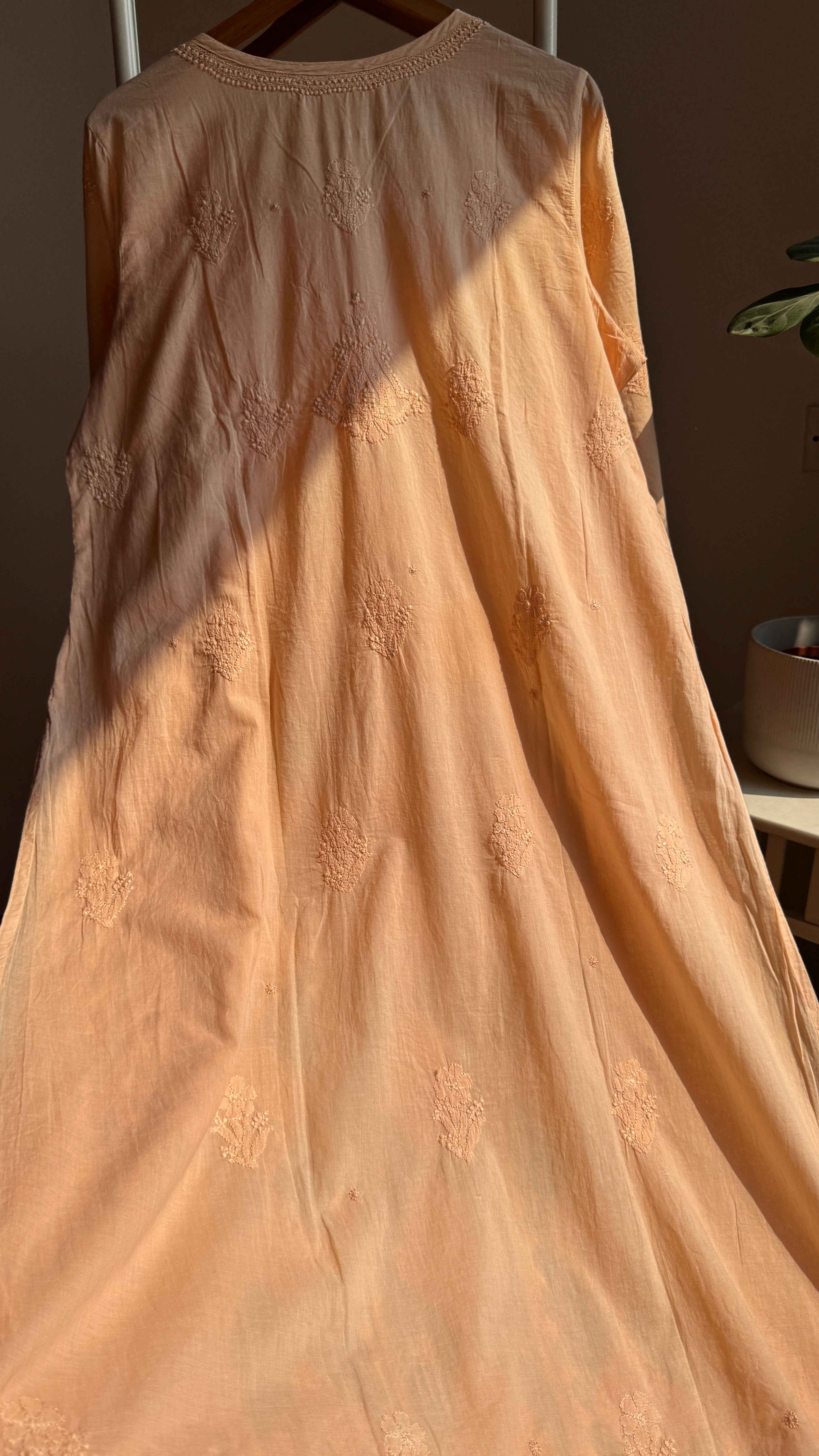 Mul Cotton Peach Chikankari Kurti - Bela Collection