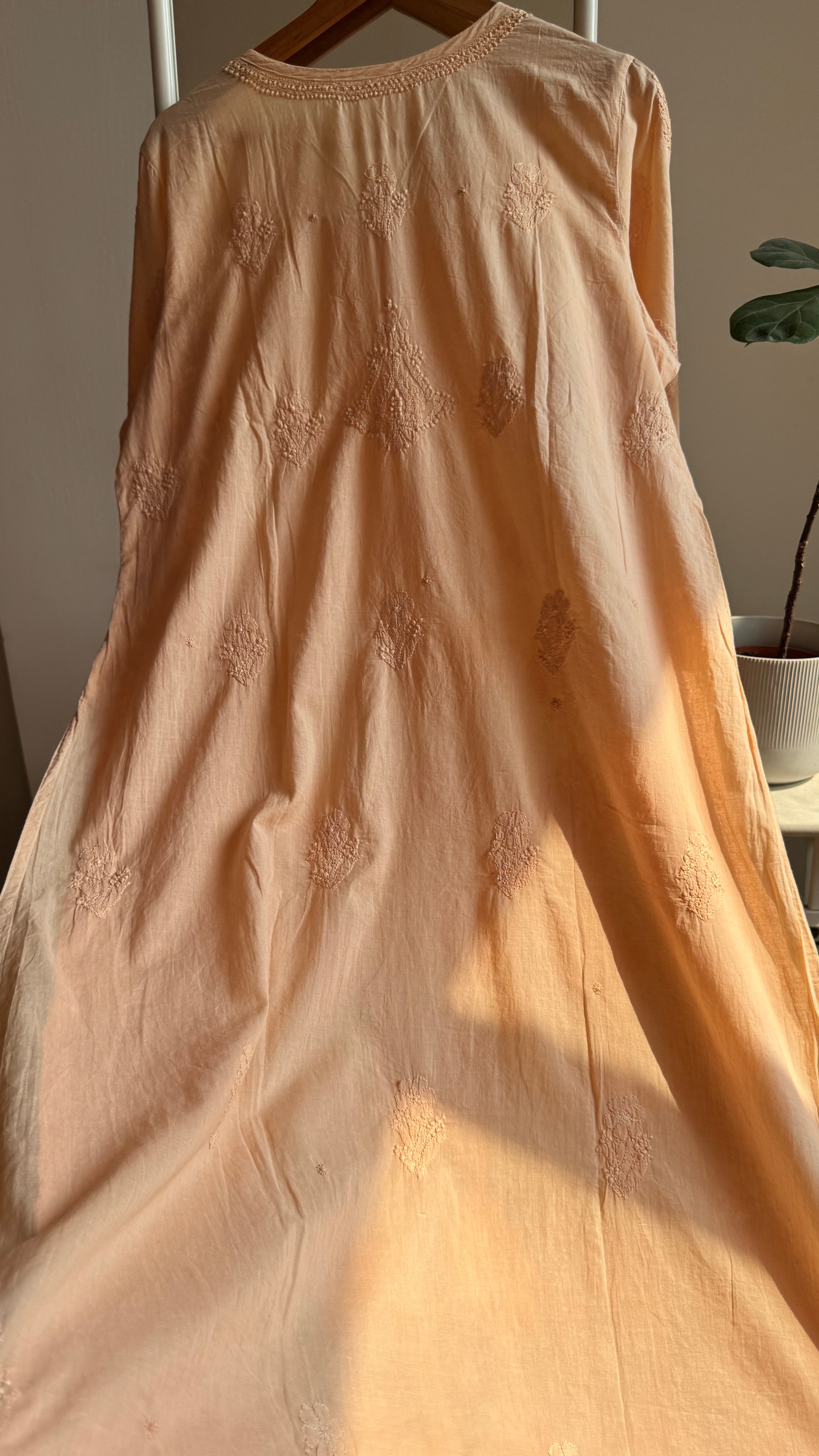 Mul Cotton Peach Chikankari Kurti - Bela Collection