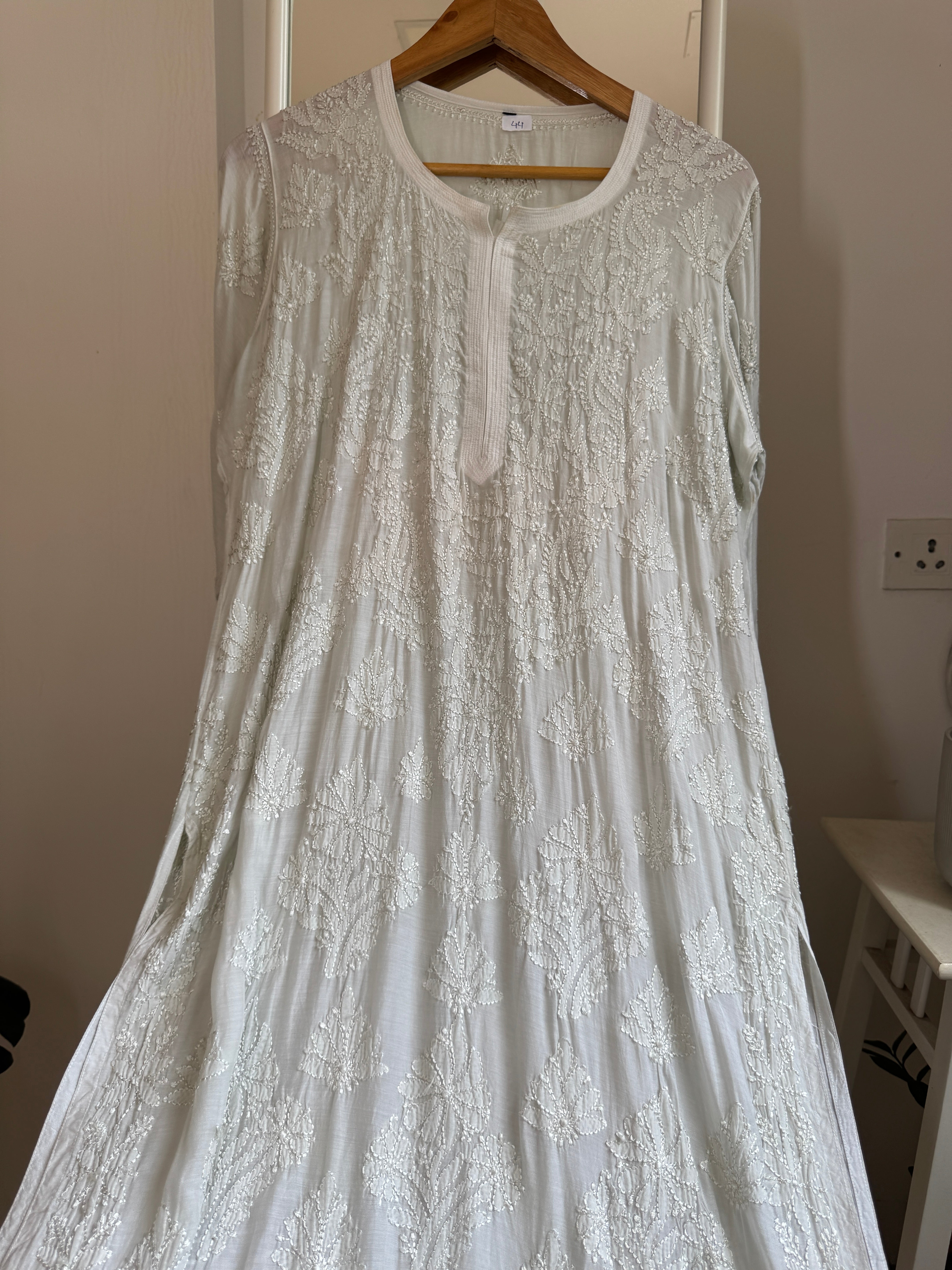 Muslin Chikankari Kurti - Light Pista Green ARIAA CHIKANKARI 