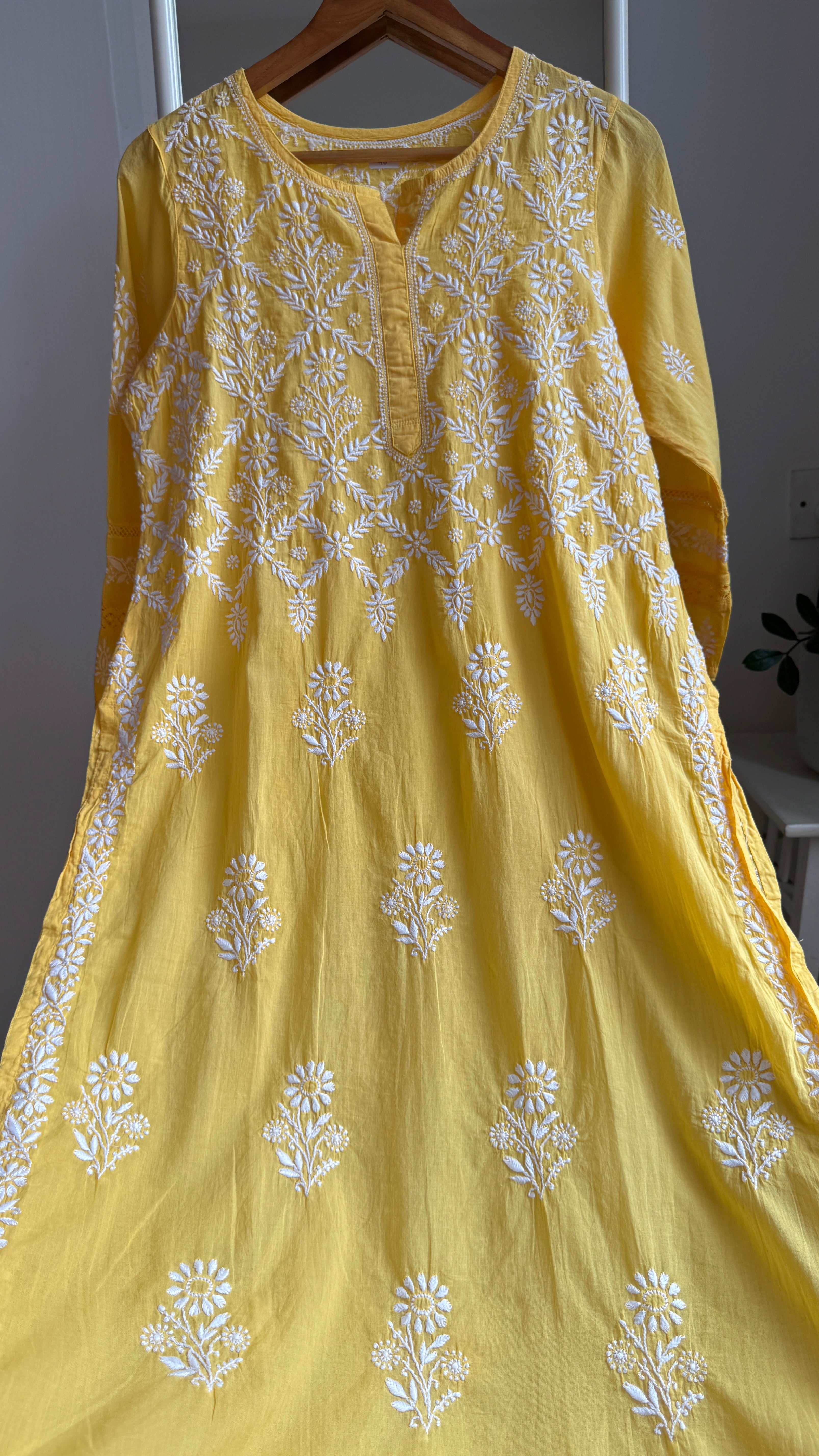 Mul Cotton Yellow Chikankari Kurti - Bela Collection