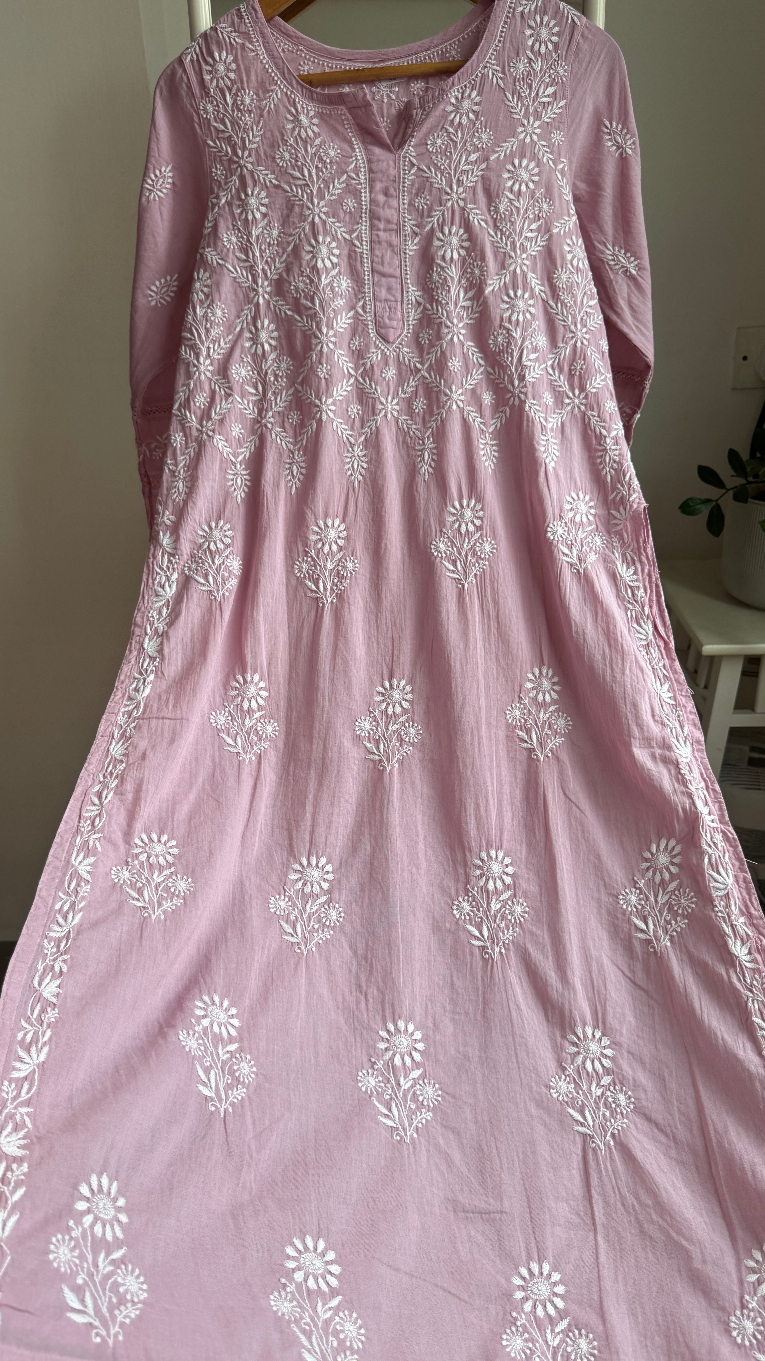 Mul Cotton Mauve Chikankari Kurti - Bela Collection