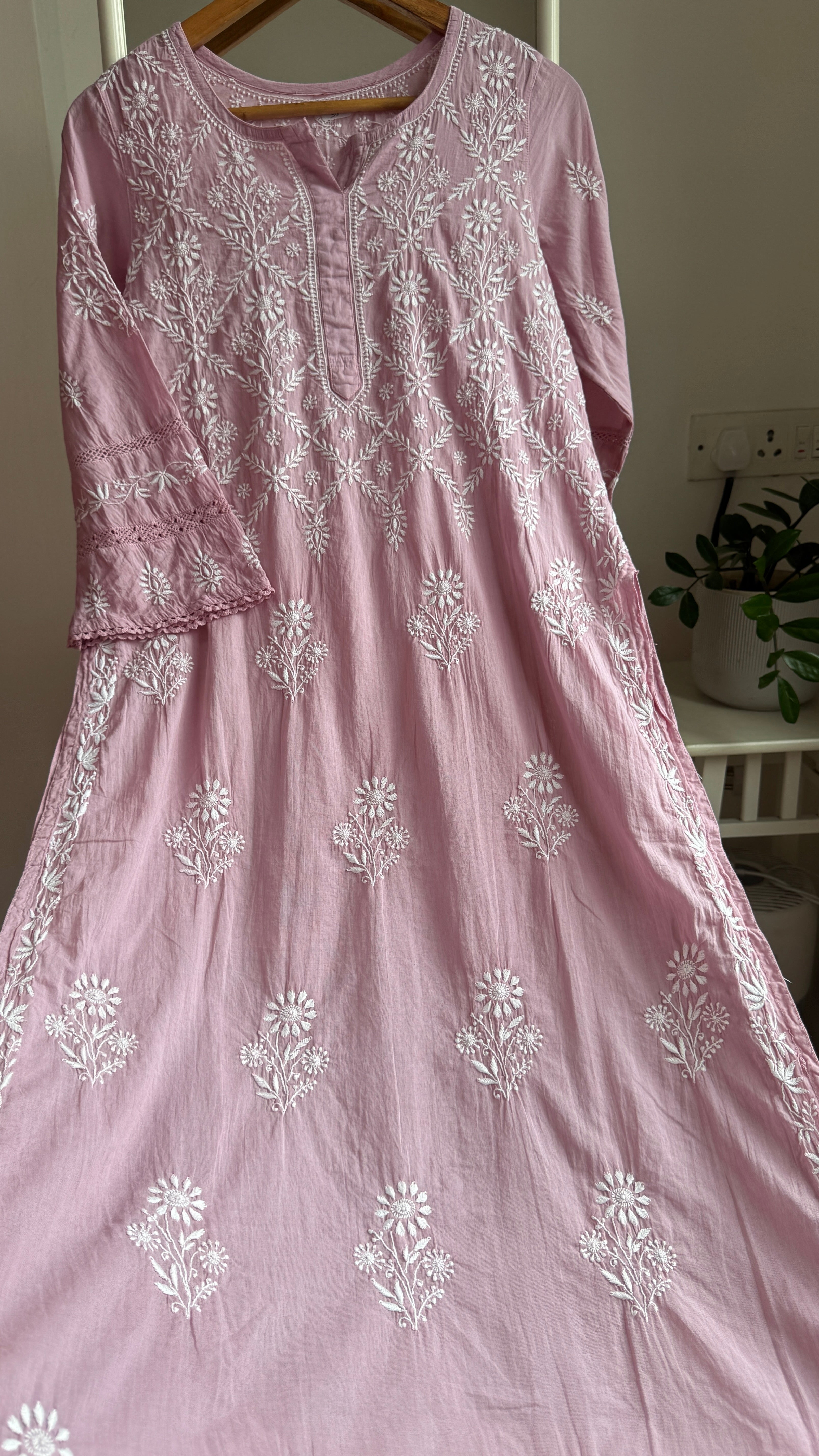 Mul Cotton Mauve Chikankari Kurti - Bela Collection