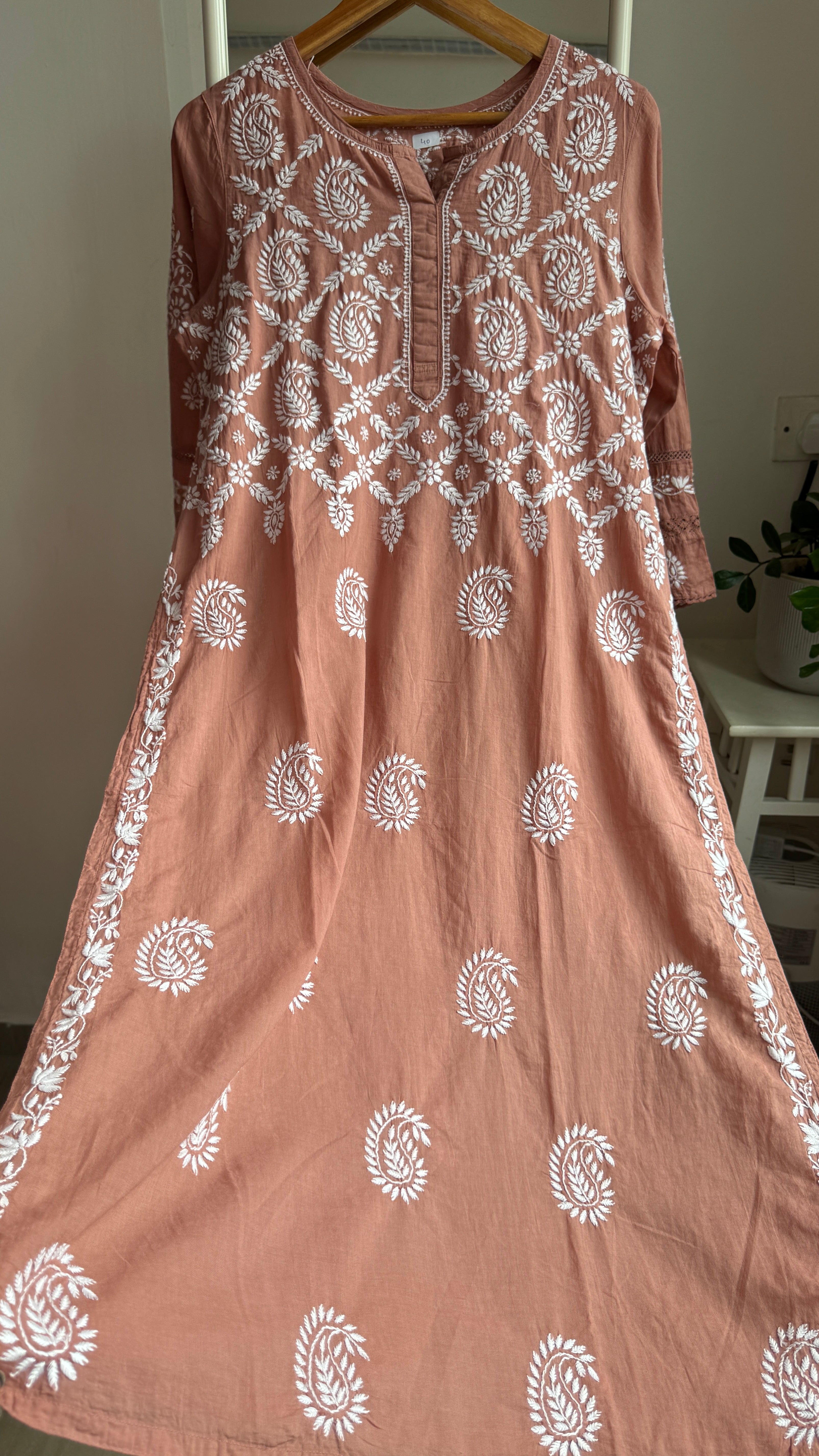 Mul Cotton Brown Chikankari Kurti - Bela Collection