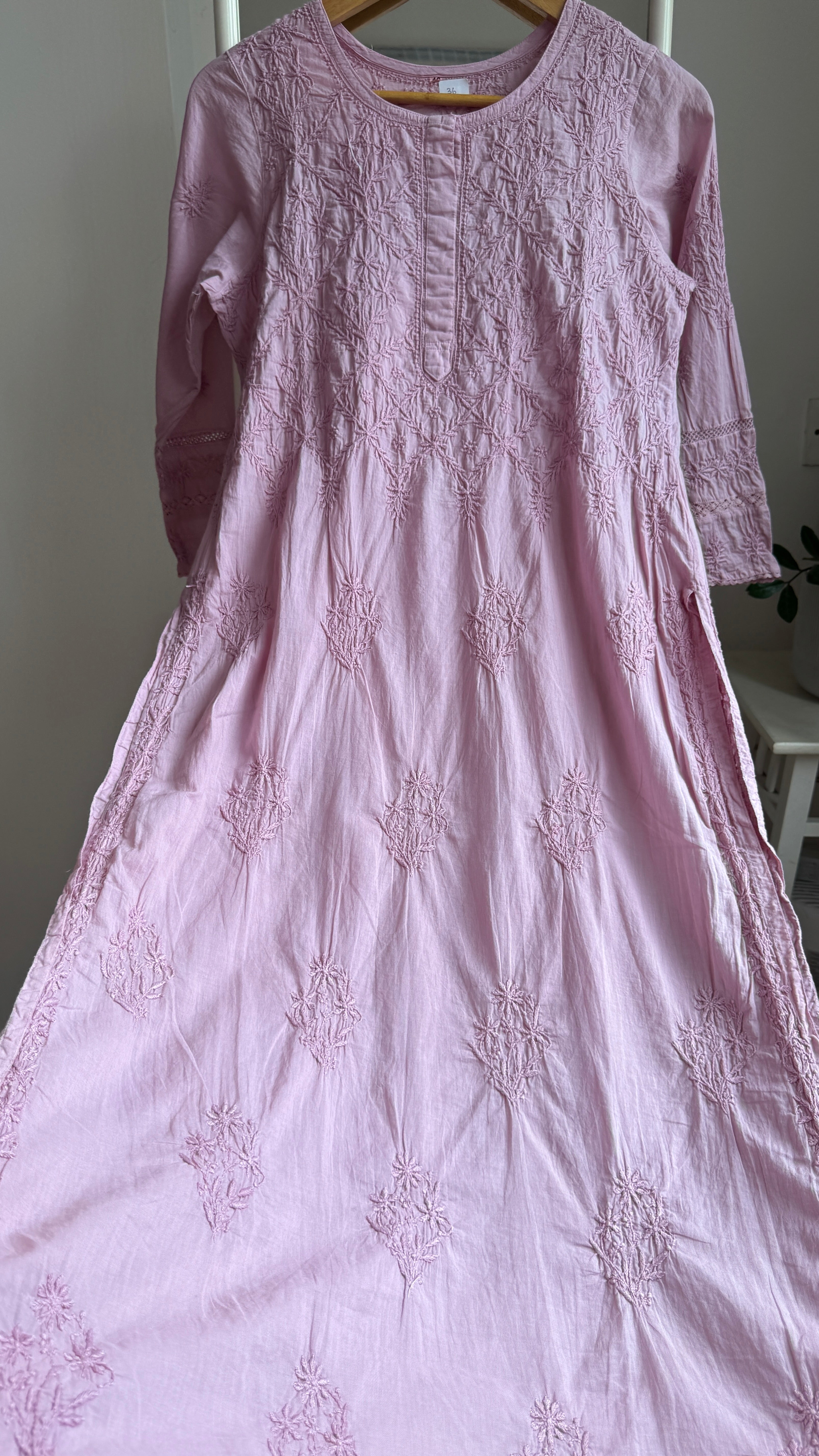 Mul Cotton Mauve Chikankari Kurti - Bela Collection