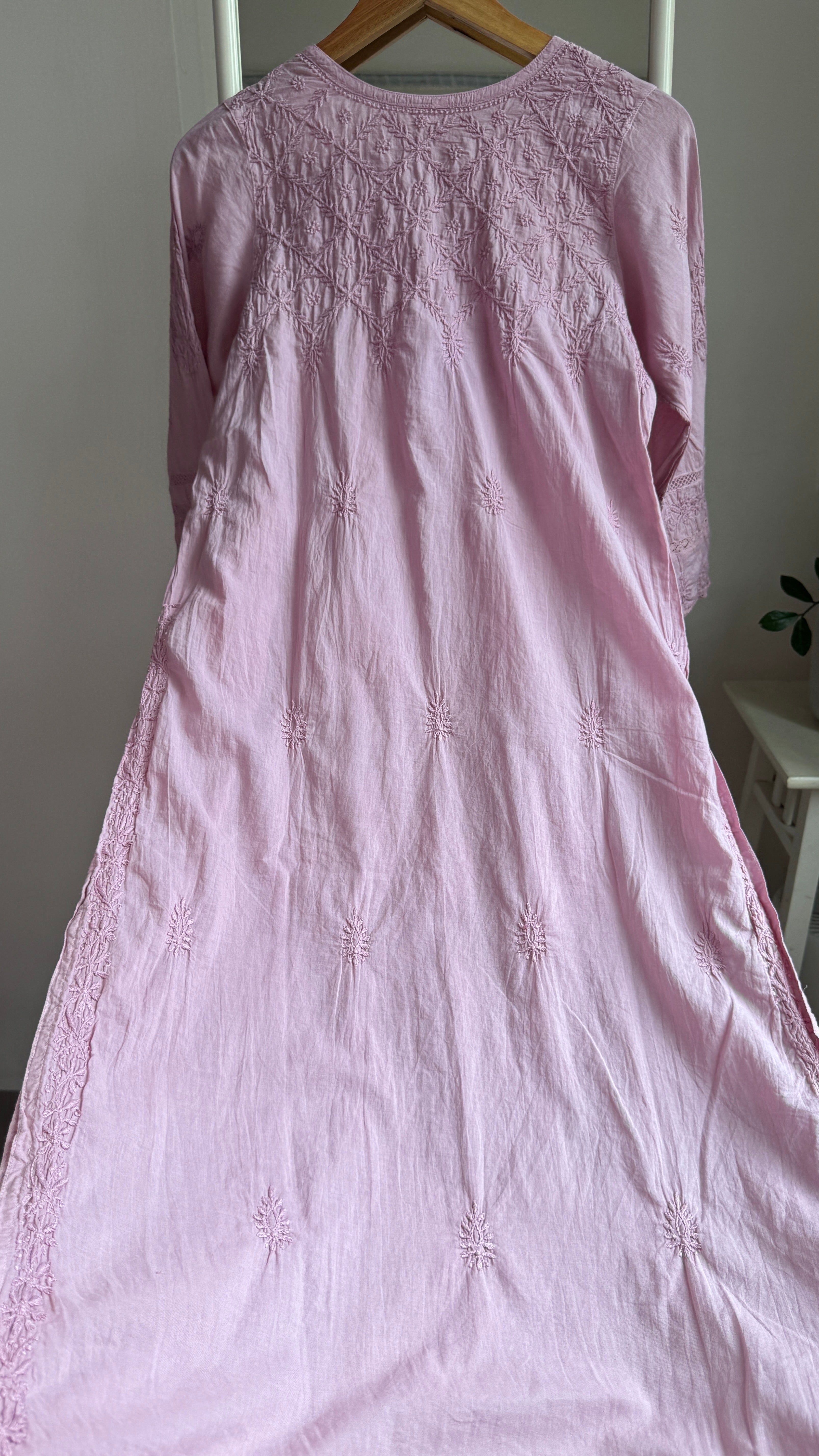 Mul Cotton Mauve Chikankari Kurti - Bela Collection