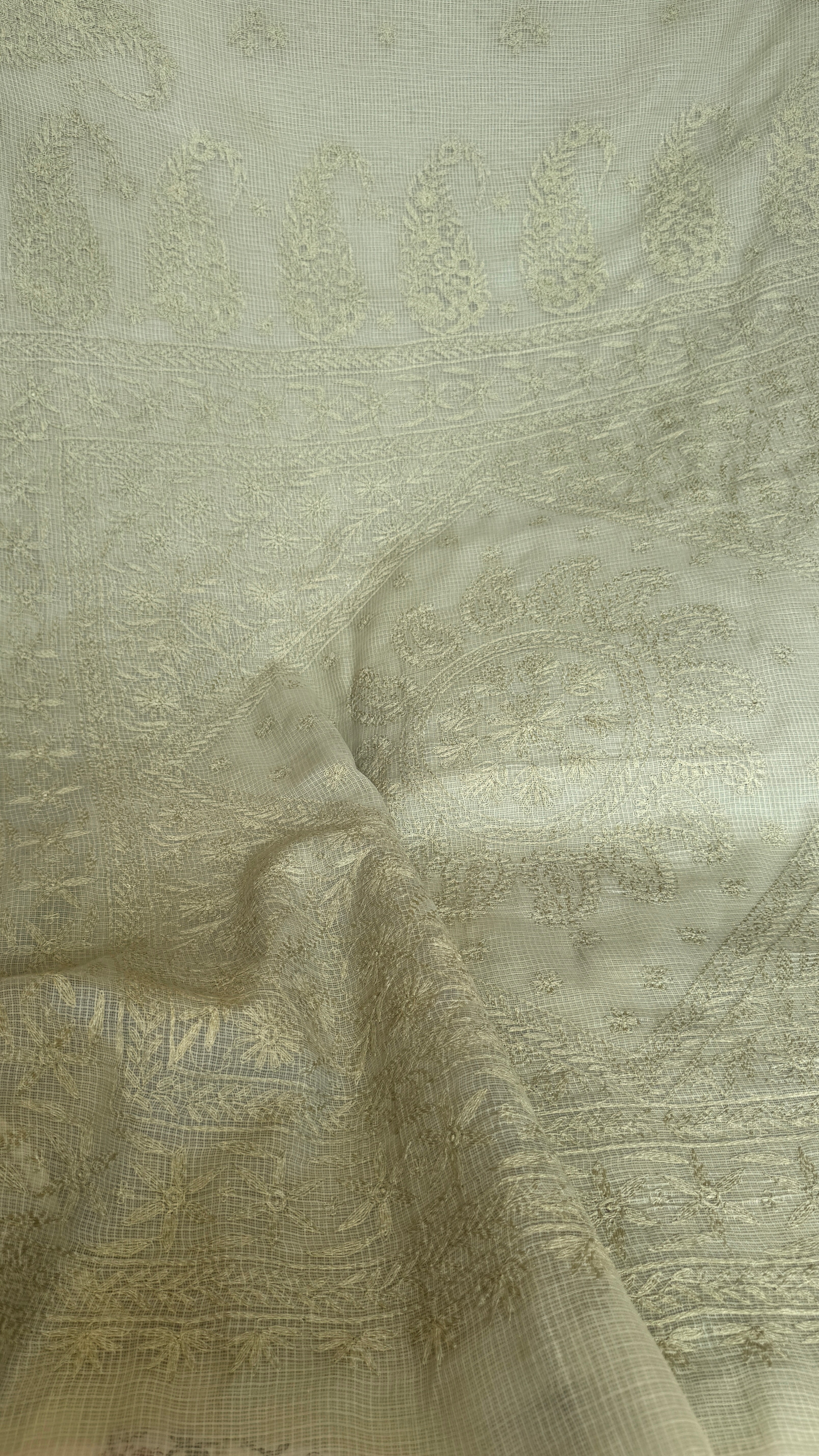 Kota Chikankari saree in Sheen Green