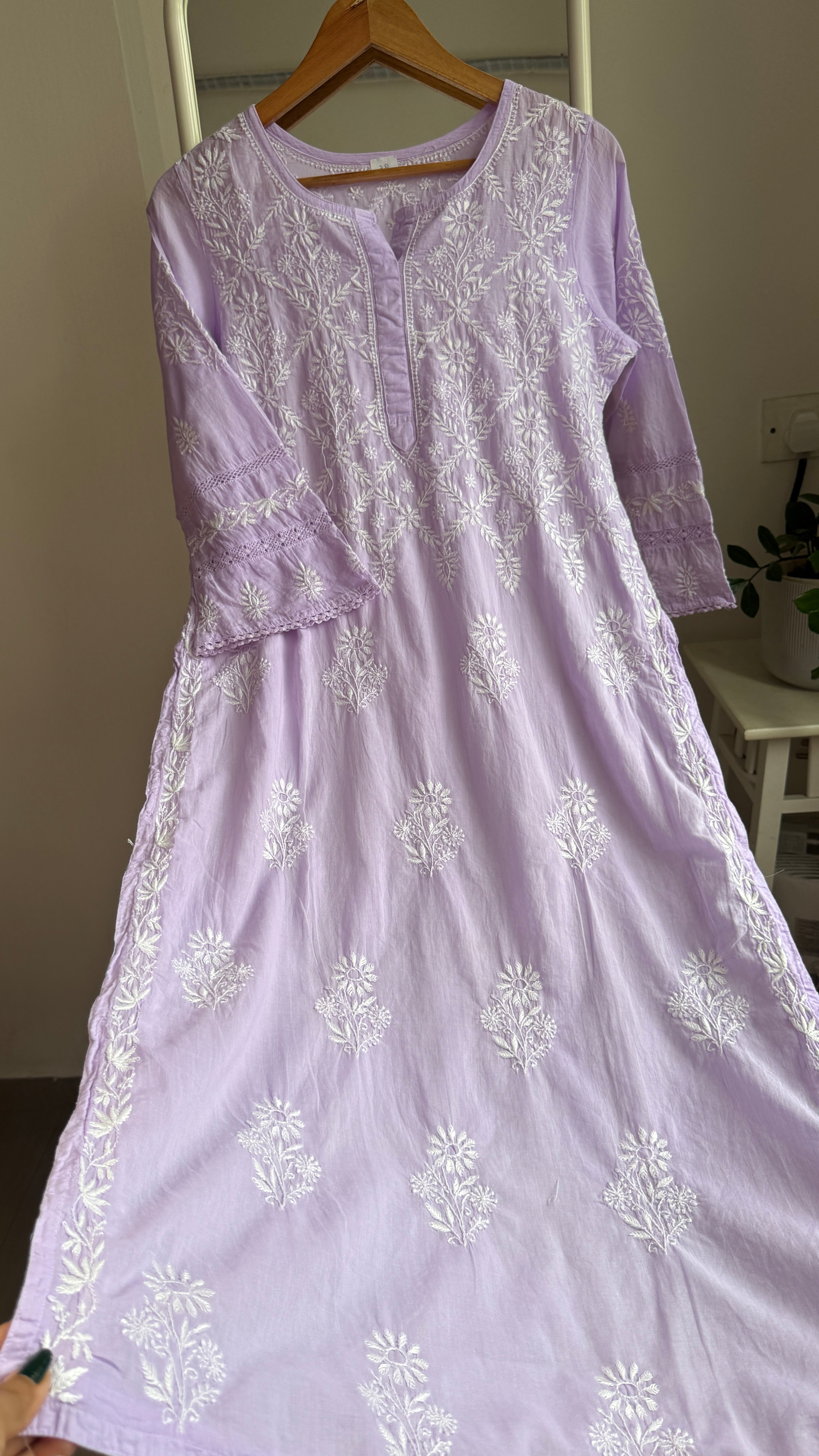 Mul Cotton Lilac Chikankari Kurti - Bela Collection