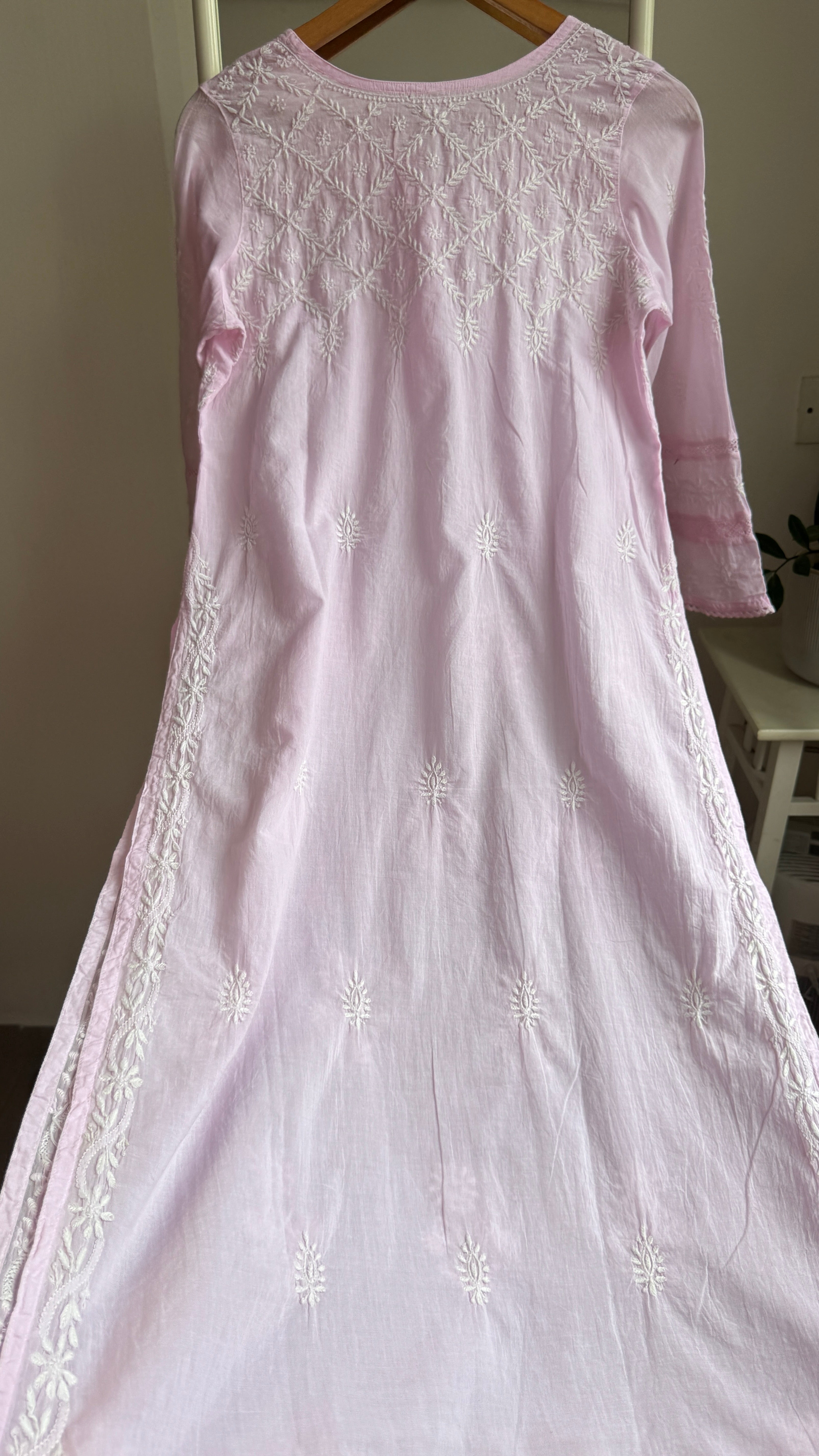Mul Cotton Pink Chikankari Kurti - Bela Collection