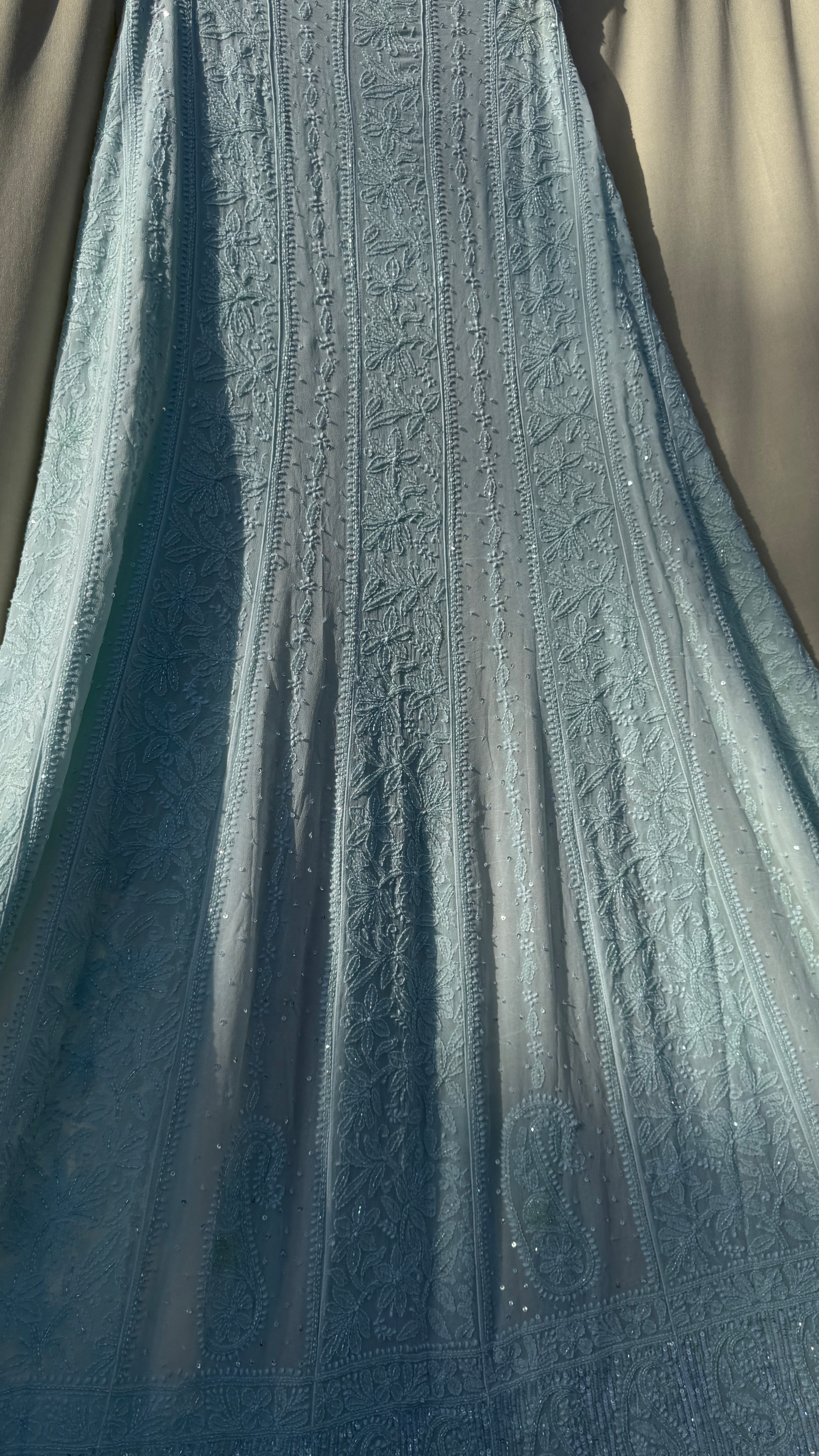 Viscose Anarkali - Semi Stitched - Pearl Work - Sea Green