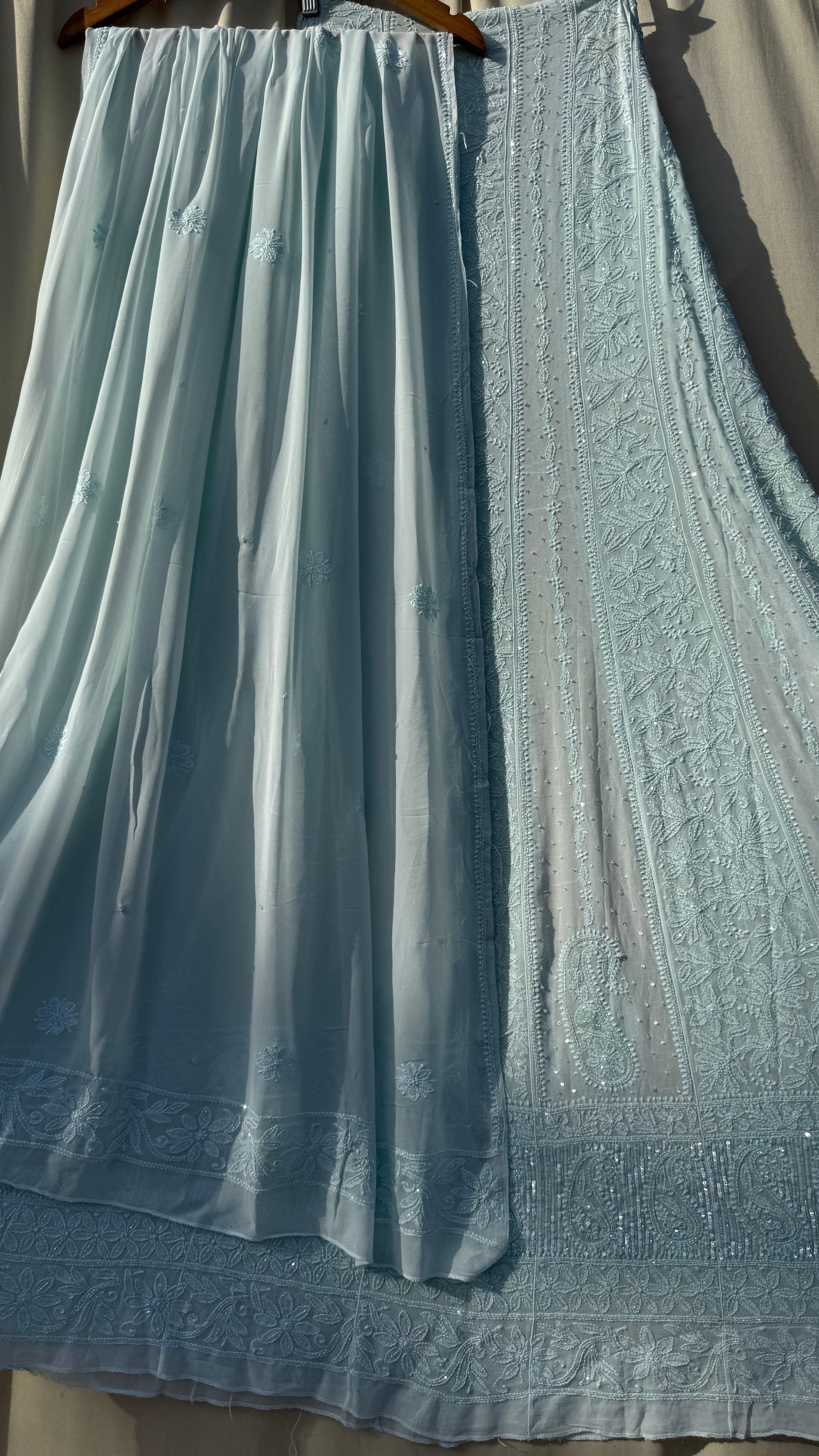 Viscose Anarkali - Semi Stitched - Pearl Work - Sea Green