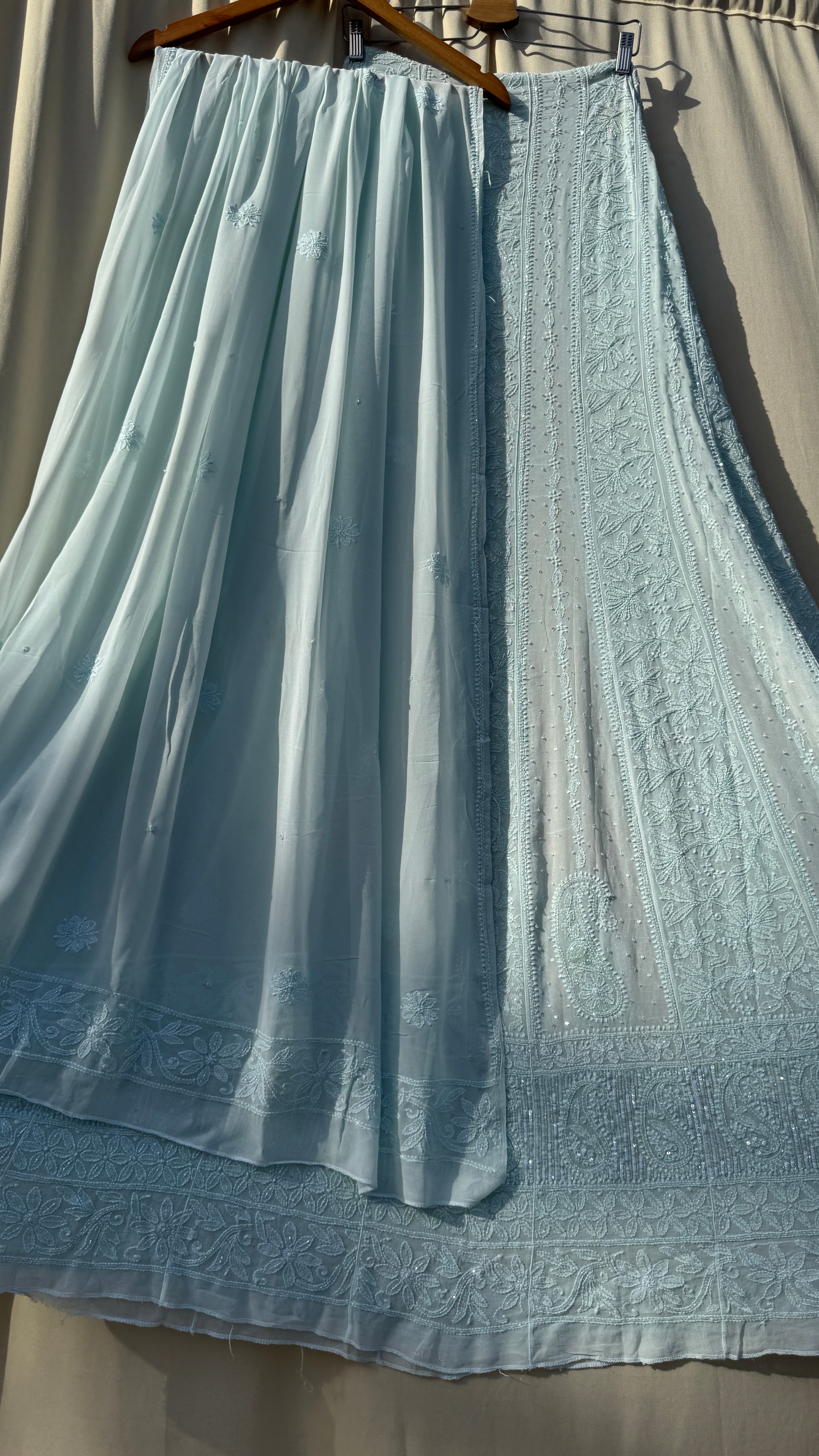 Viscose Anarkali - Semi Stitched - Pearl Work - Sea Green