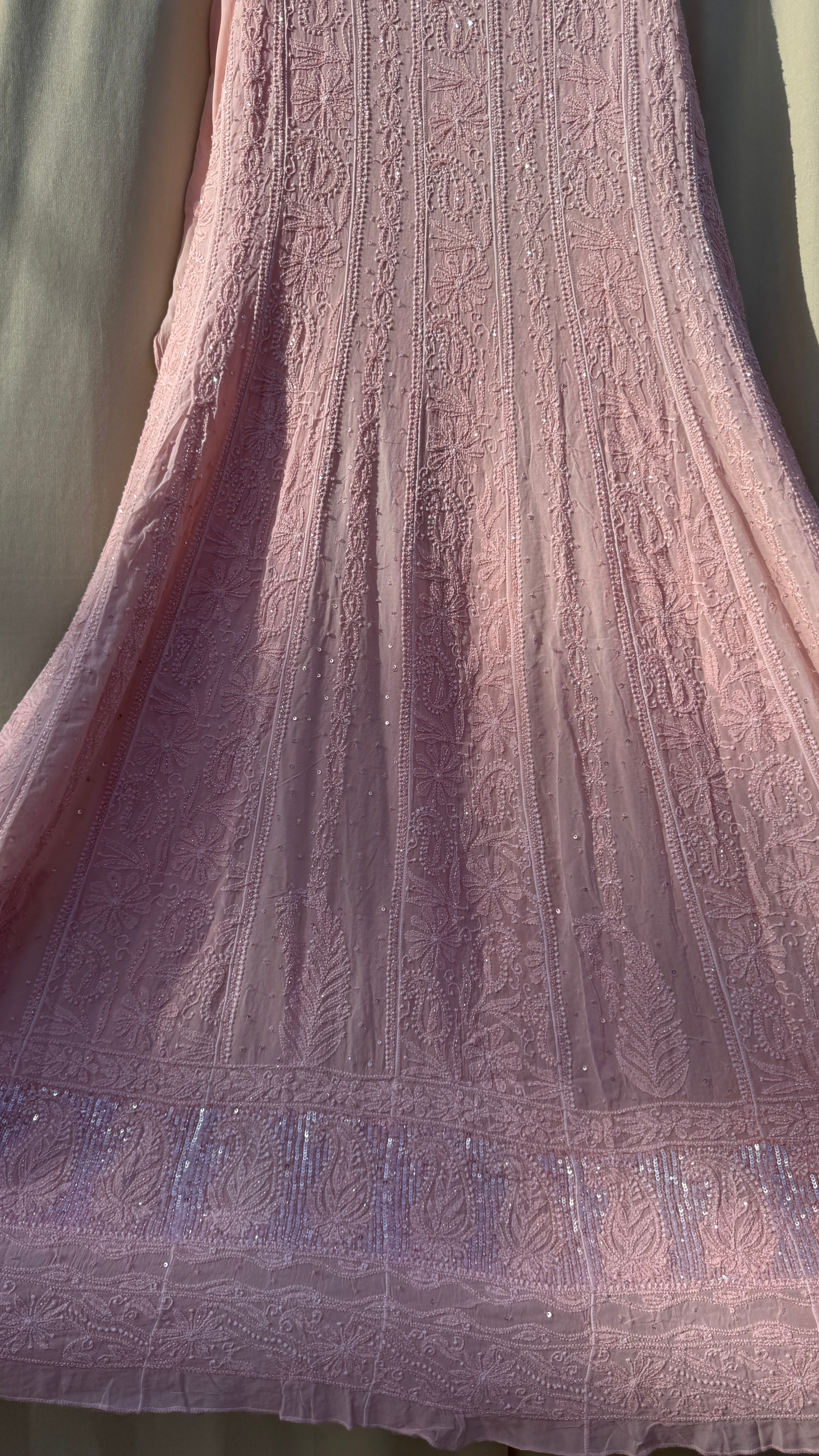 Viscose Anarkali - Semi Stitched - Pearl Work - Peach