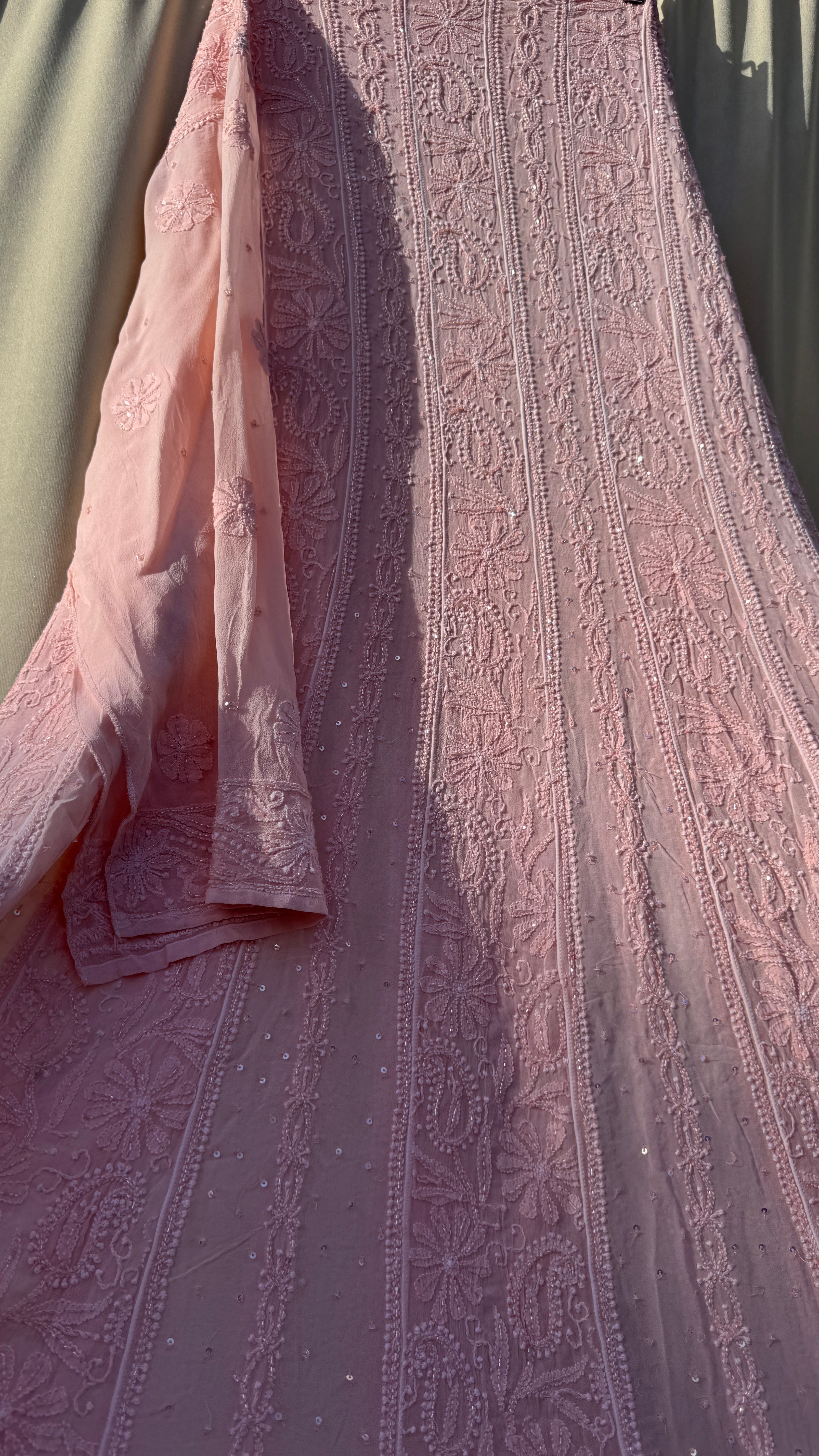 Viscose Anarkali - Semi Stitched - Pearl Work - Peach