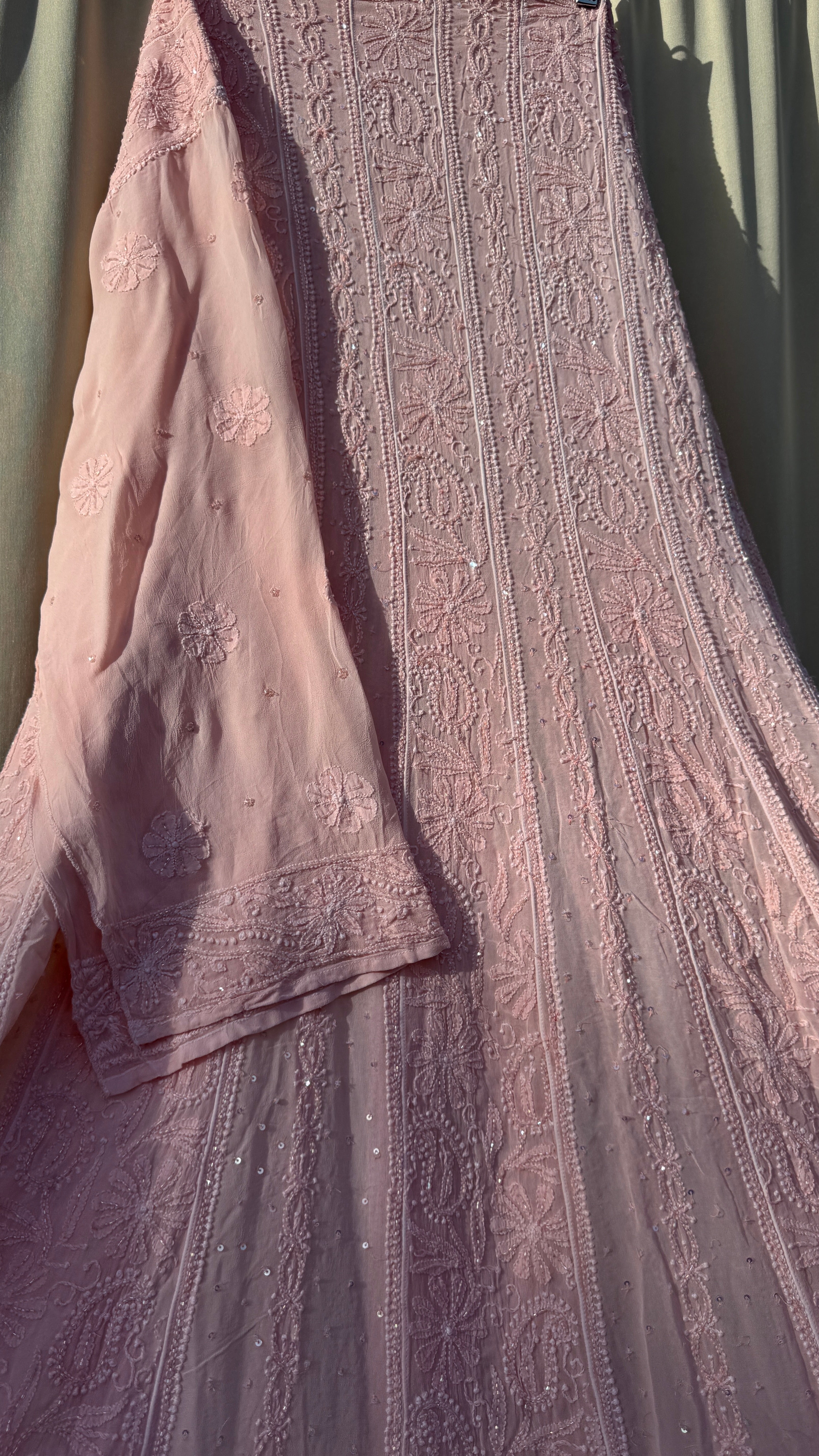 Viscose Anarkali - Semi Stitched - Pearl Work - Peach