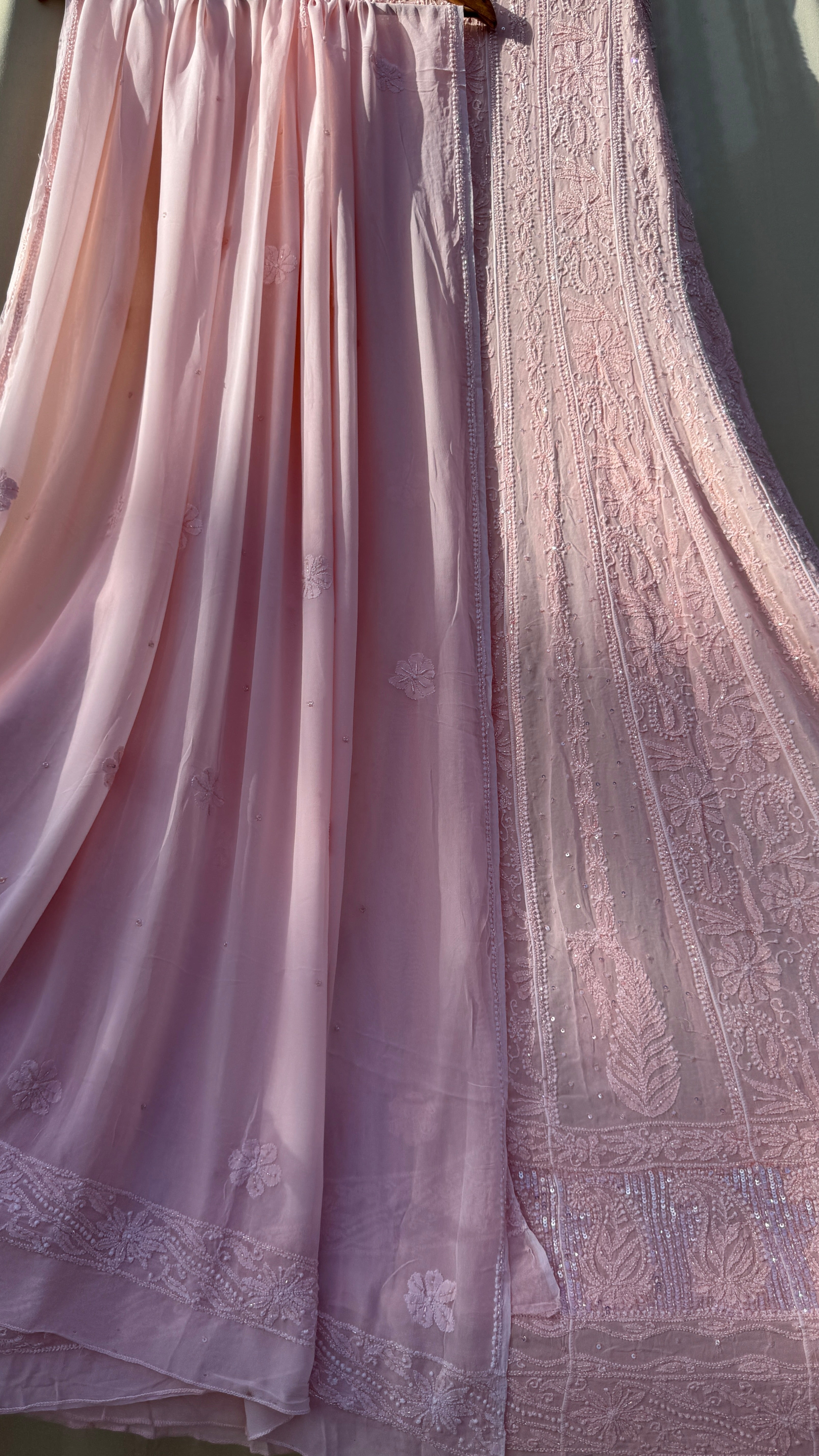Viscose Anarkali - Semi Stitched - Pearl Work - Peach